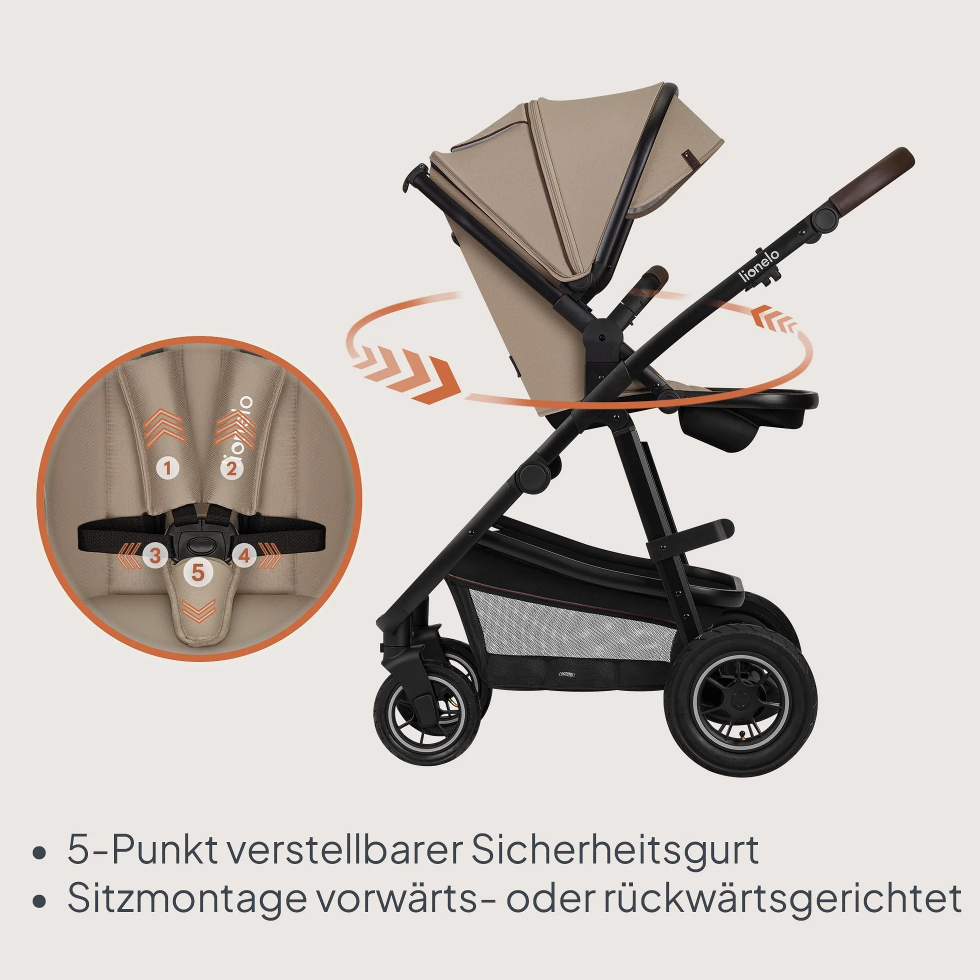 LIONELO Amber Wózek dziecięcy kombi 3 w 1, zestaw sportowych siedzisk, mocna, wanienka dla niemowląt, torba na fotel samochodowy, ochrona przed deszczem, dach XXL z ochroną przed słońcem