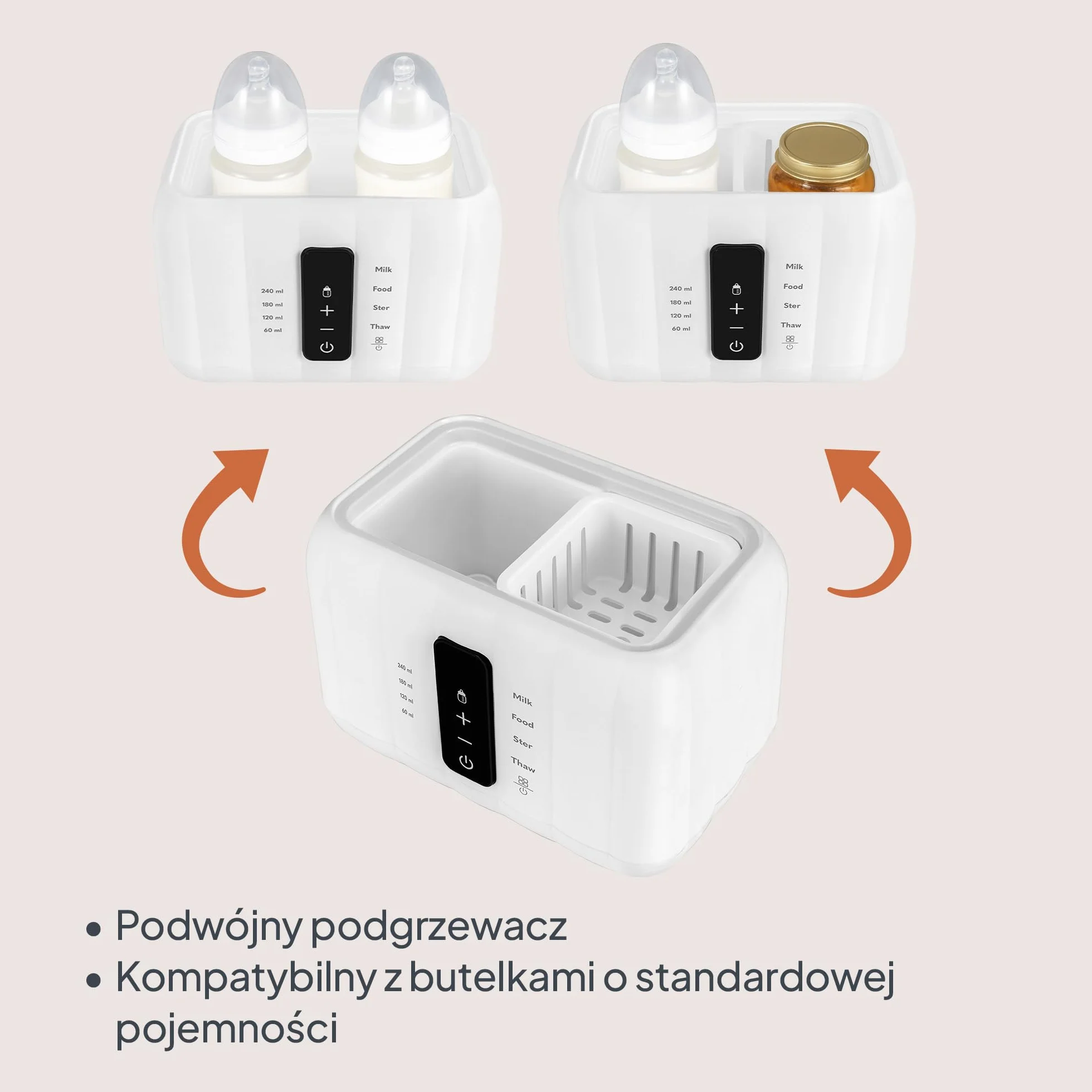 LIONELO Podwójny Podgrzewacz do Butelek Thermup Duo, Utrzymuje Ciepło Płynów, 5 Trybów Pracy, Sterylizacja, Rozmrażanie, Czujnik Temperatury NTC