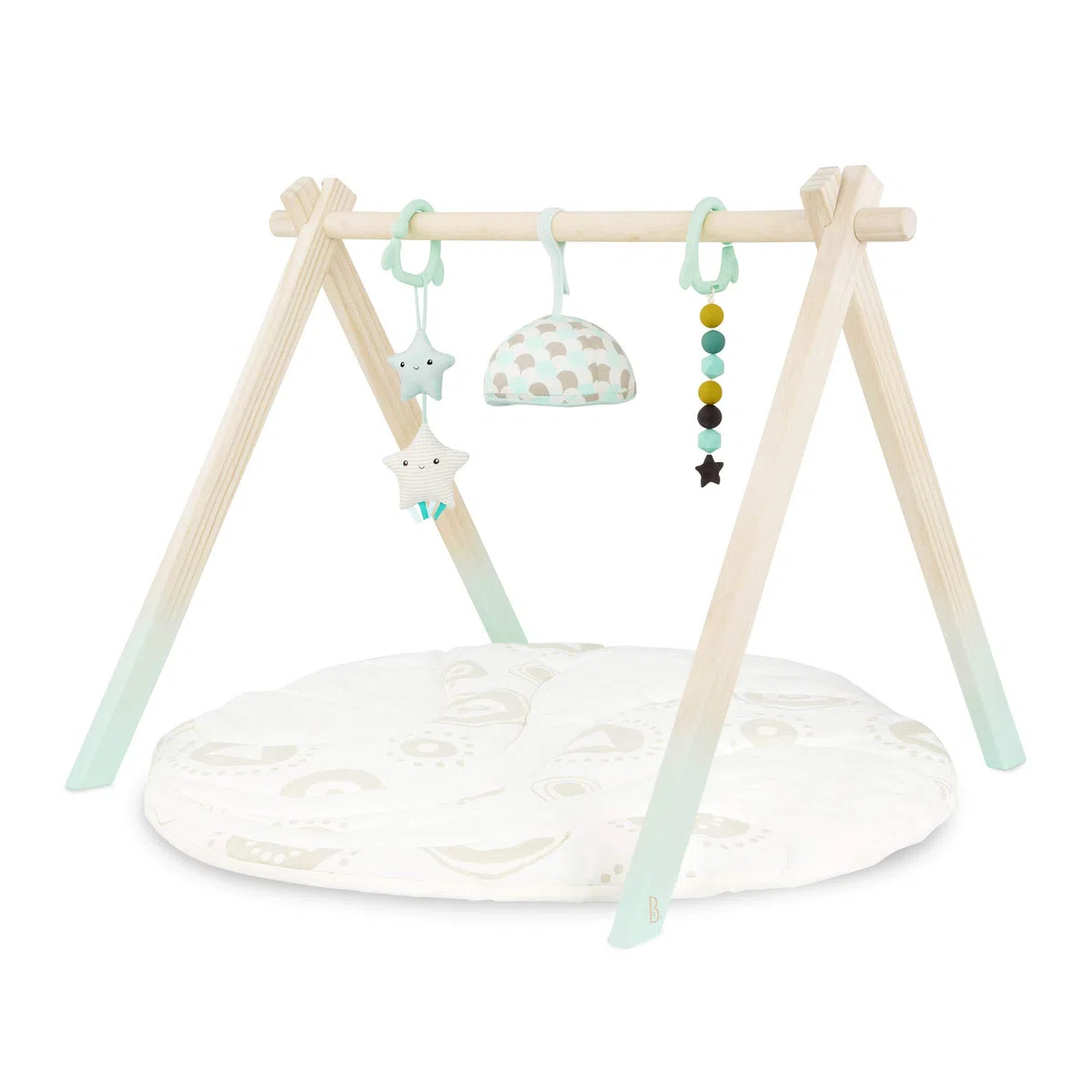 B. toys – Drewniany pałąk do zabawy dla niemowląt – mata aktywności – gwiaździste niebo – 3 wiszące zabawki sensoryczne – naturalne drewno – niemowlęta, dzieci