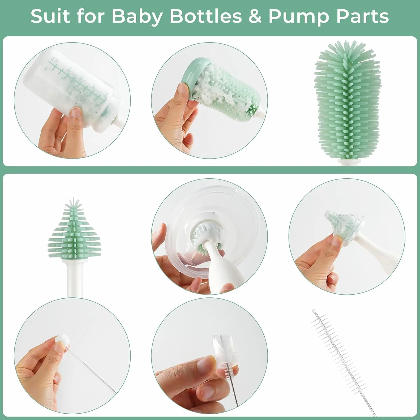 Momcozy Zestaw Szczotek Do Butelek Pro**, Innowacyjny Design Push-Press Dla Dokładnego Czyszczenia – Szczotka Do Butelek, Pomp Do Mleka I Smoczków – Szczotka Niezatykająca Się I Generująca Pianę