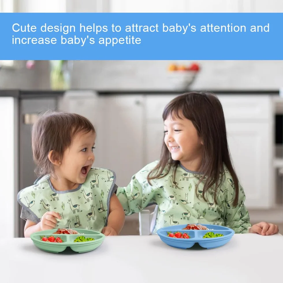 Vicloon Suction Plates, 2 Pcs Baby Toddler Plate, 100% Food Grade Silicone BPA Free Baby Plates, Divided Plate Design, Silicone Grip Dish Microwave & Dishwasher Safe