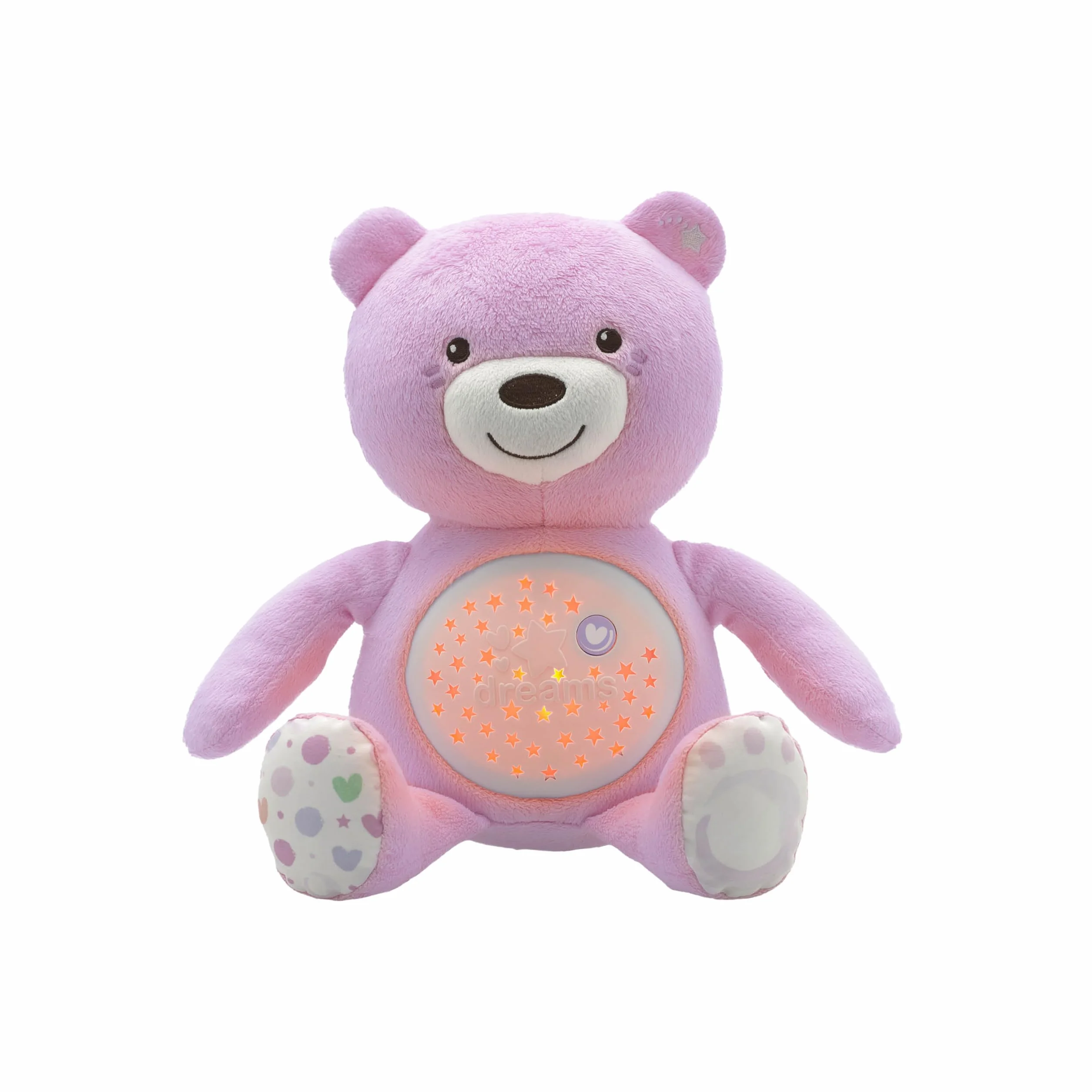 Chicco First Dreams Miś z Projektorem, z Lampką Nocną dla Dzieci, Efektami Świetlnymi i Relaksującymi Melodiami, Różowa - Zabawki dla Niemowląt 0 m +