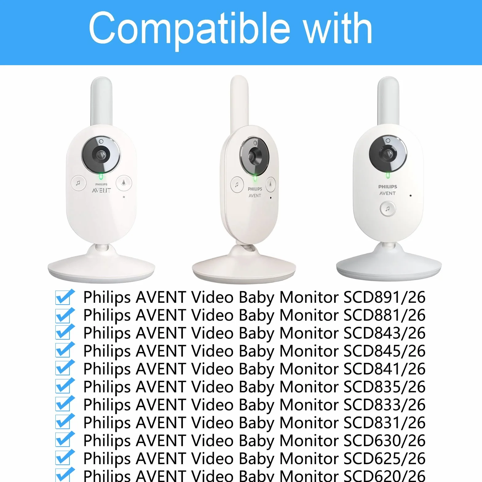 BECEMURU Uchwyt do monitora do elektronicznej niani Philips Avent SCD843/26, SCD833/26, SCD891/26, SCD881/26, elastyczny uchwyt na klips do monitora Philips Avent Video Baby Monitor, uchwyt na kamerę
