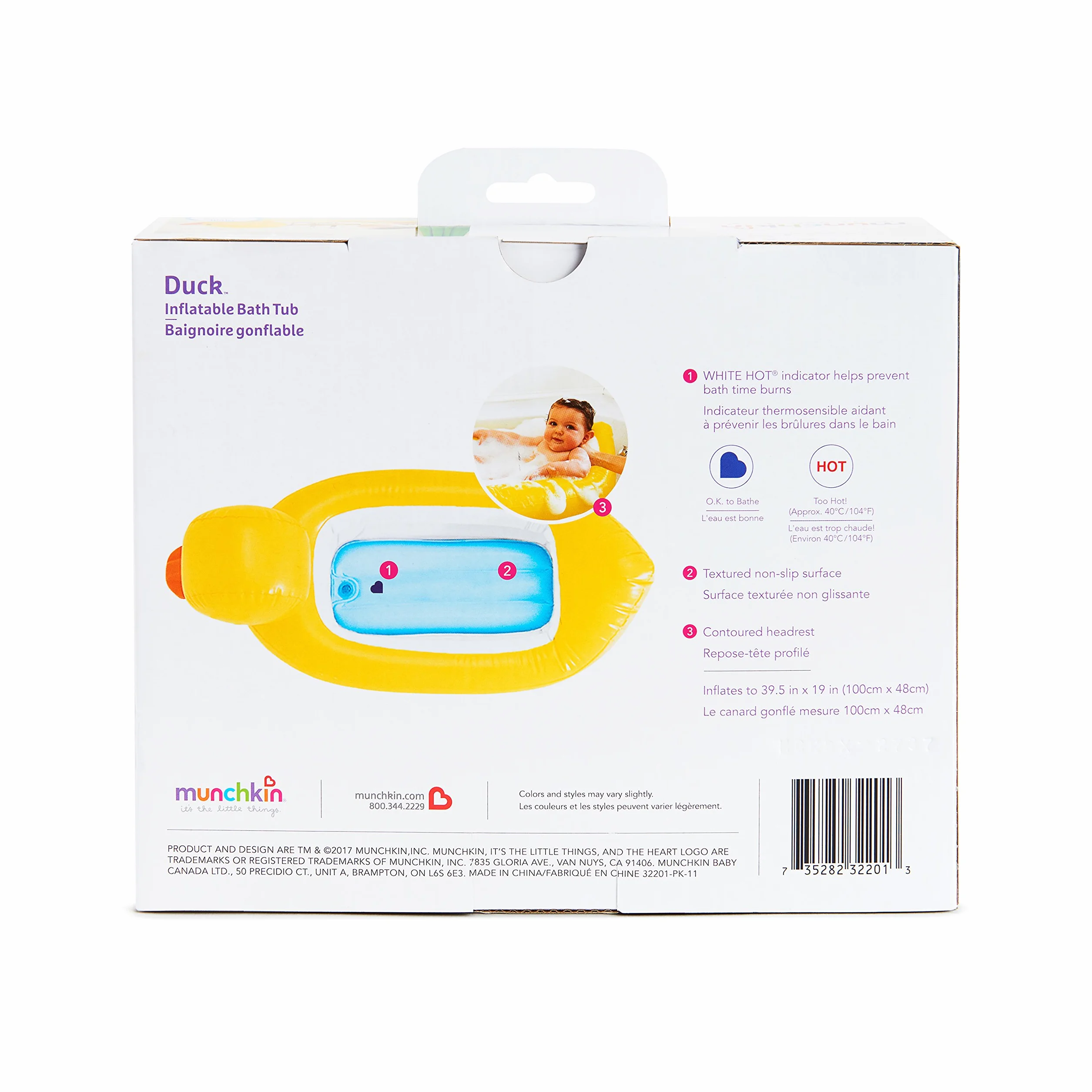 Munchkin White Hot Inflatable Baby Bath Duck Tub, suitable for alternative to larger paddling pools for small children, babies or toddlers. Ideal Baby Bath for traveling or for use at home.