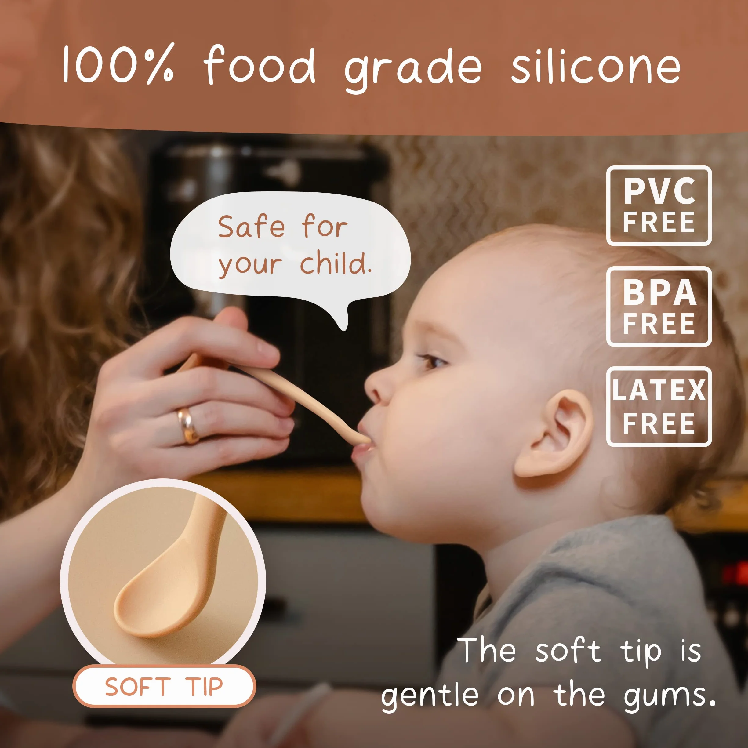 Moonkie Baby Spoon, Zestaw 4 Łyżka dla Niemowląt, Silikonowych Łyżeczek, Łyżka do Nauki, Łyżka Treningowa dla Niemowląt, Idealna do Samodzielnego Karmienia i Odstawiania od Piersi