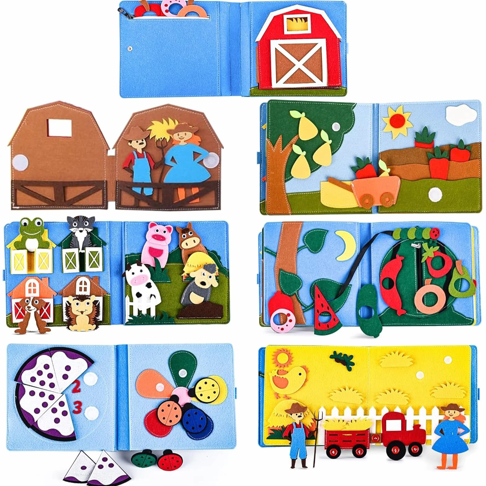 Montessori Cicha książka od 1 roku, do nauki motoryki precyzyjnej i kolorów, cicha książka do podróży i domu, prezent dla dziewczynek i chłopców