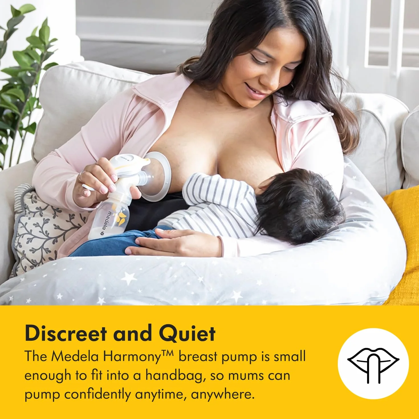 Medela Harmony Manual Breast Pump - Compact Swiss design featuring PersonalFit Flex shields and Medela 2-Phase Expression technology
