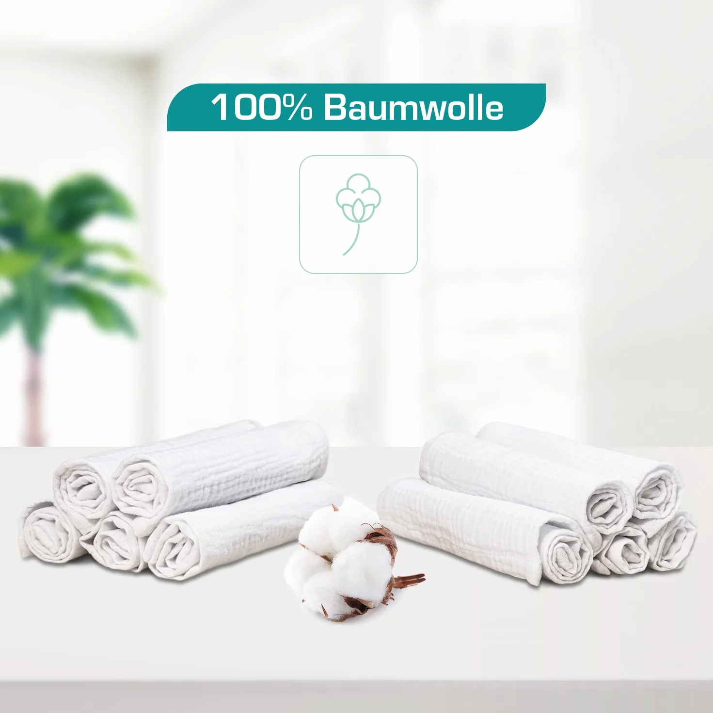 PLUMERI Myjki muślinowe 30x30 cm, 10 szt., Biały – 100% muślin bawełniany, OEKO-TEX, miękkie myjki i chusteczki, prezent na narodziny