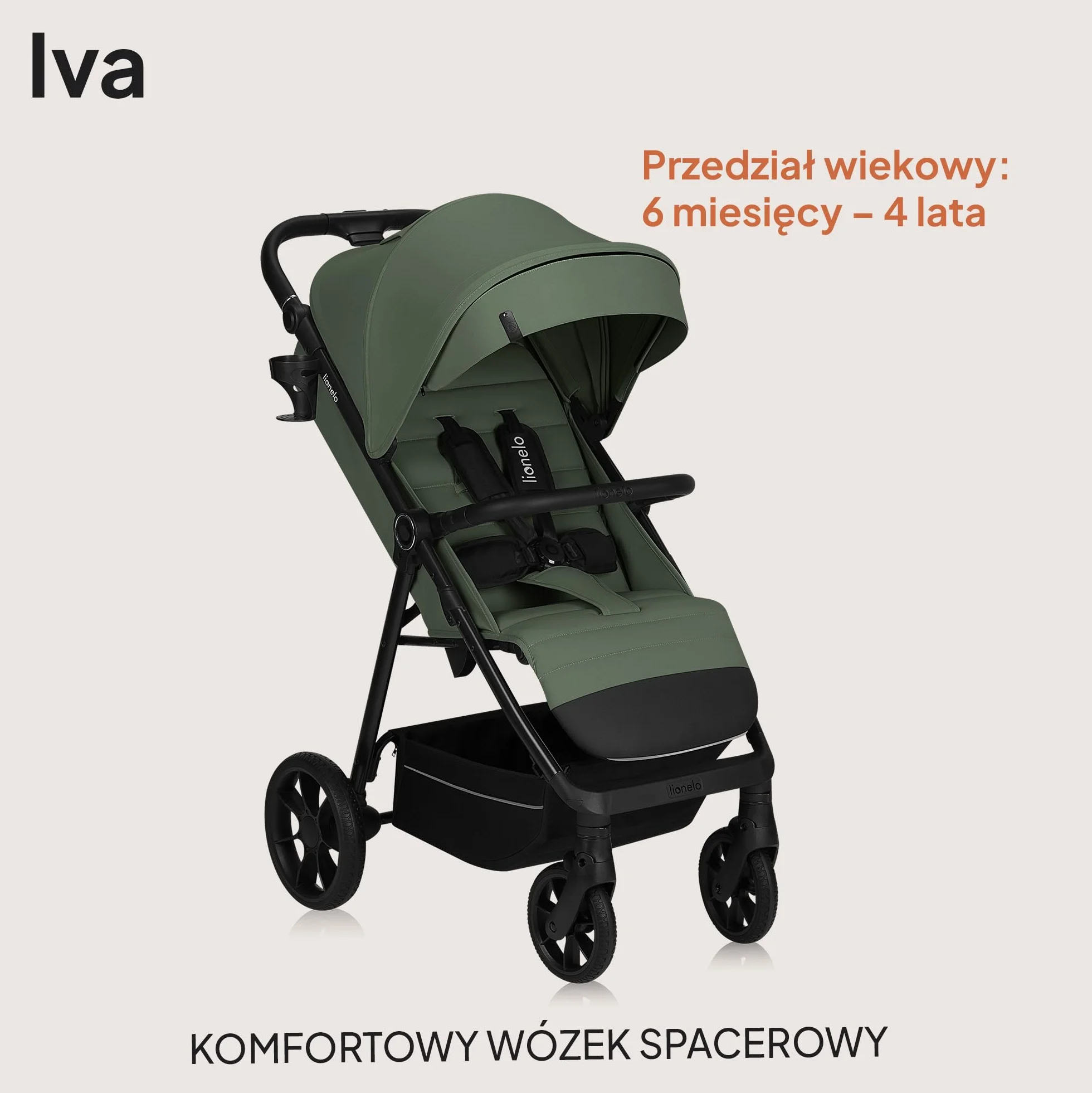 LIONELO IVA Spacerowy Wózek Dziecięcy do 22 kg od 6 m do 4 lat Obrotowe Koła 360° Pełna Amortyzacja Regulacja Rączki Oparcia i Podnóżka Daszek XXL UPF50+ Materiał Premium