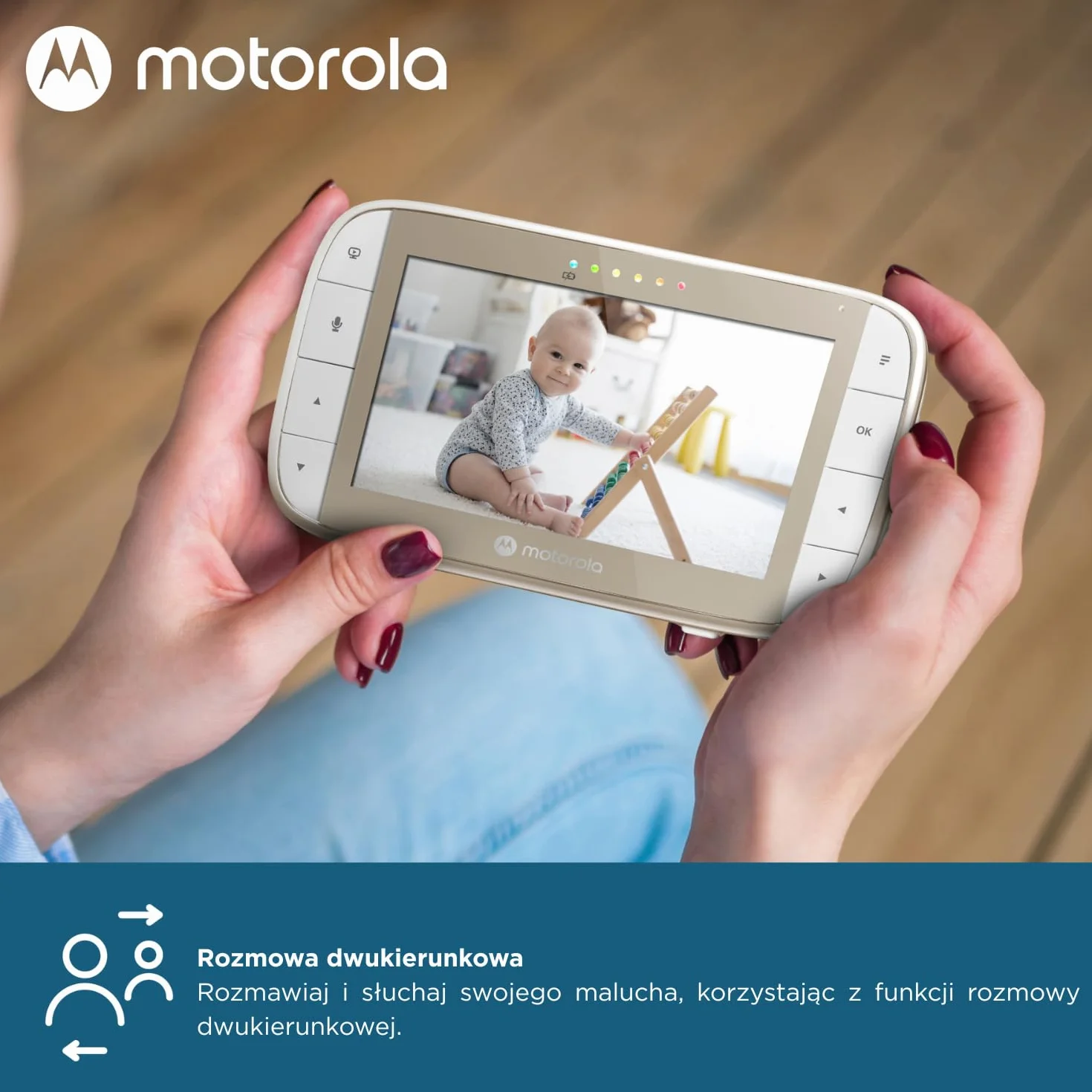 Motorola Monitor VM50G dla niemowląt z kamerą 5-calowy kolorowy ekran nocne widzenie zoom cyfrowy rozmowa dwukierunkowa czujnik temperatury