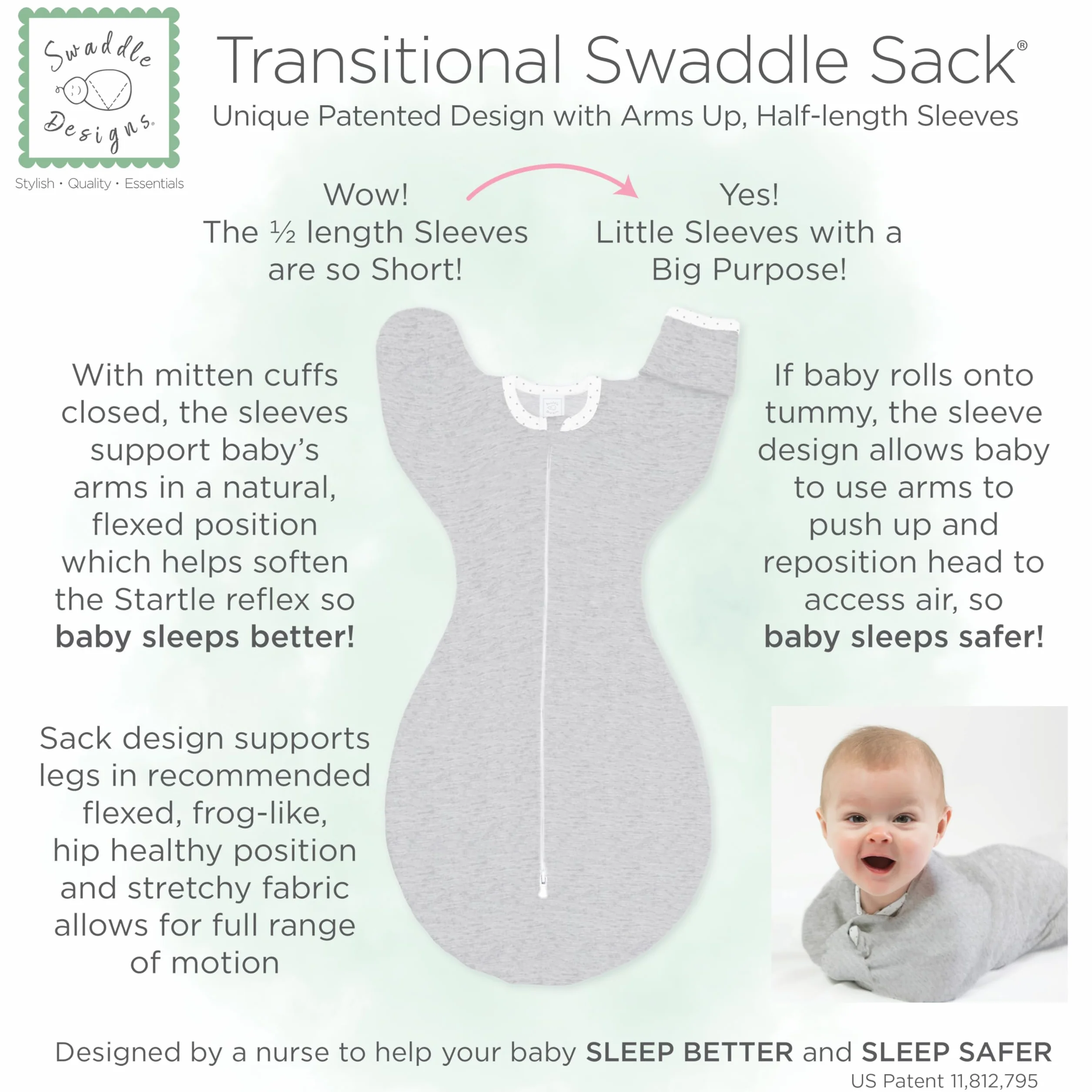 SwaddleDesigns worek do przewijania z rękawami, wrzosowy turkusowy w kropki, mały, 0-3 mies, 2,7-6,4 kg
