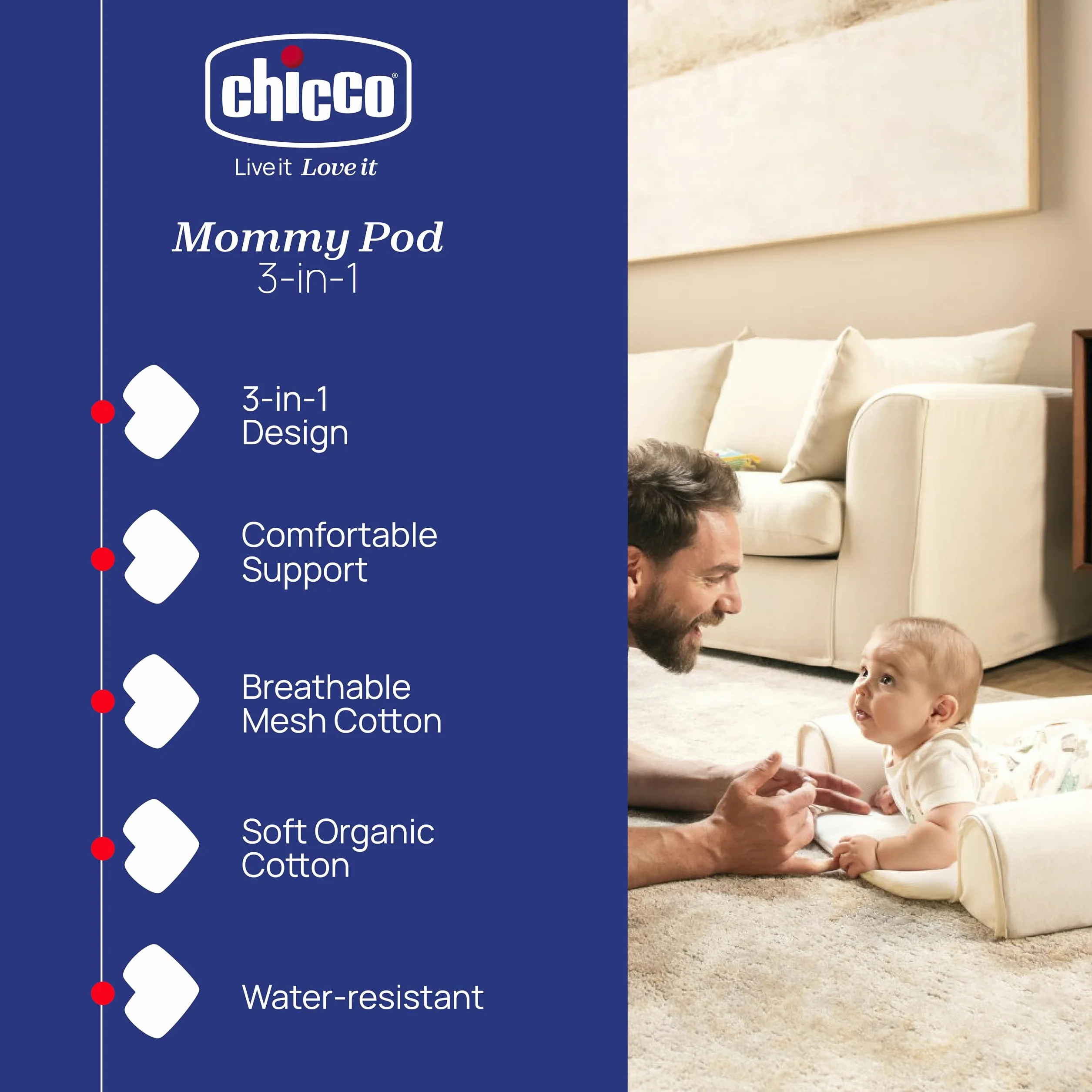 Chicco Mommy Pod 3 w 1, gniazdo niemowlęce 81x49 cm, 0-8 miesięcy, bawełna