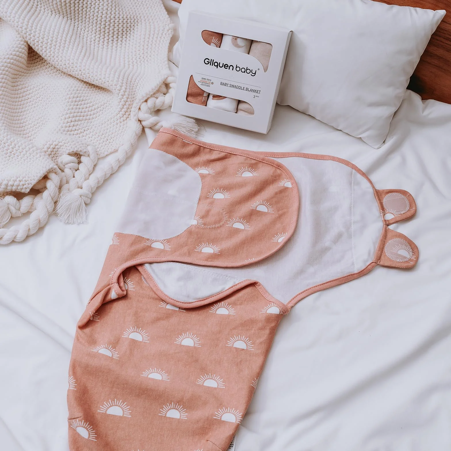 GLLQUEN BABY Koce do spulchnięcia dla noworodków 0-3 miesięcy, Oeko-tex100, 100% oddychające organiczne bawełniane tkaniny do spulchnięcia, 3 sztuki (Kawa)