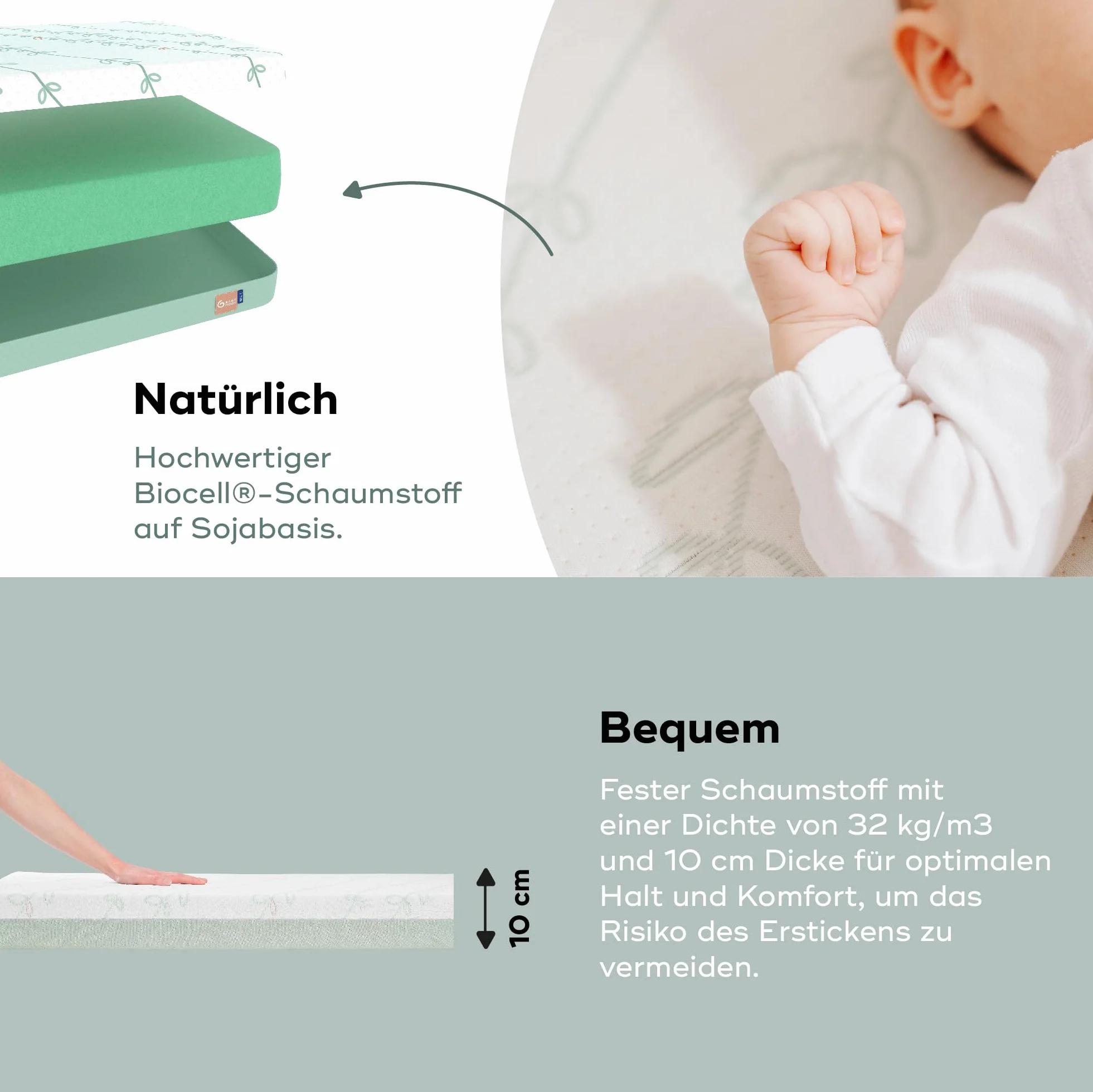 Babymoov Cosy'Lite antybakteryjny materac dziecięcy 60x120cm - bez obróbki chemicznej - grubość 10 cm - wyprodukowano w Portugalii - zdejmowany - certyfikat Oeko-Tex