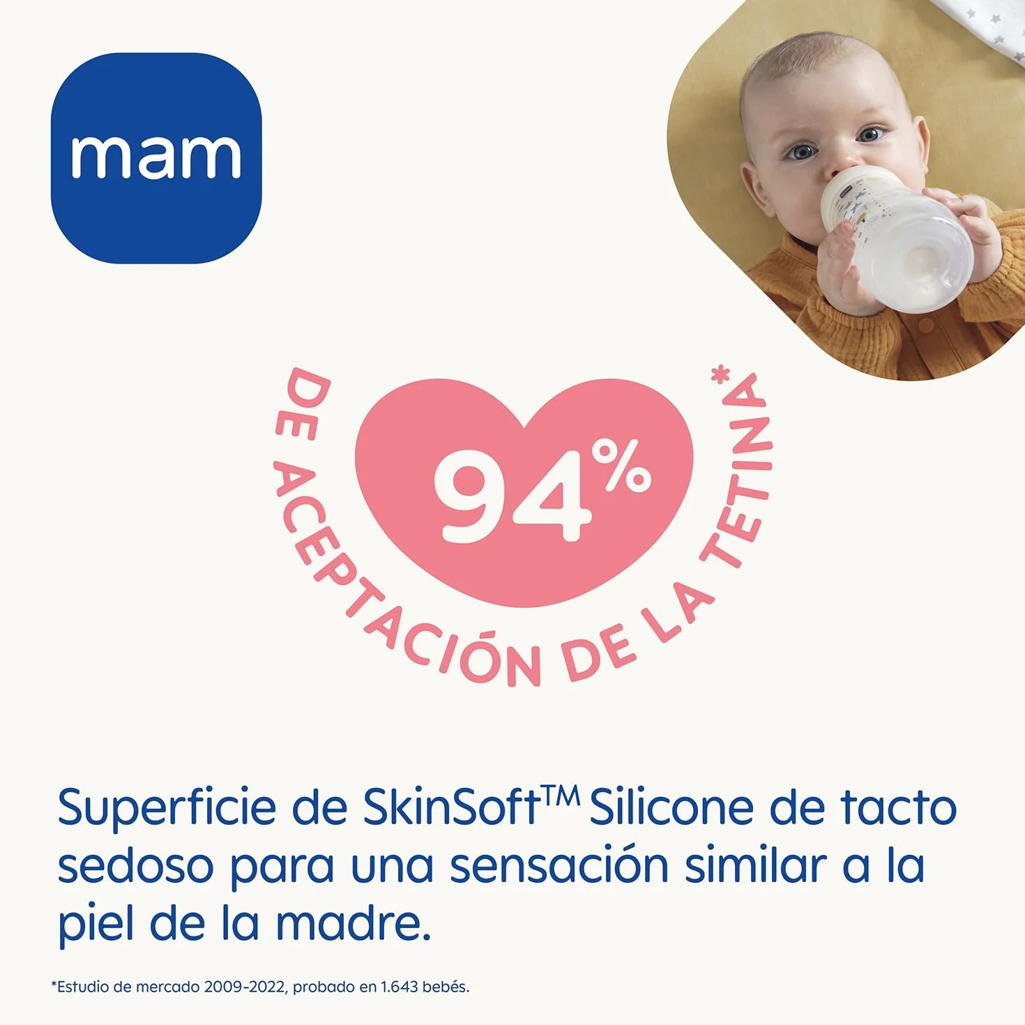 MAM Butelka dla niemowląt 270 ml, smoczek 2 średni przepływ silikonowy, Easy Active, różowy