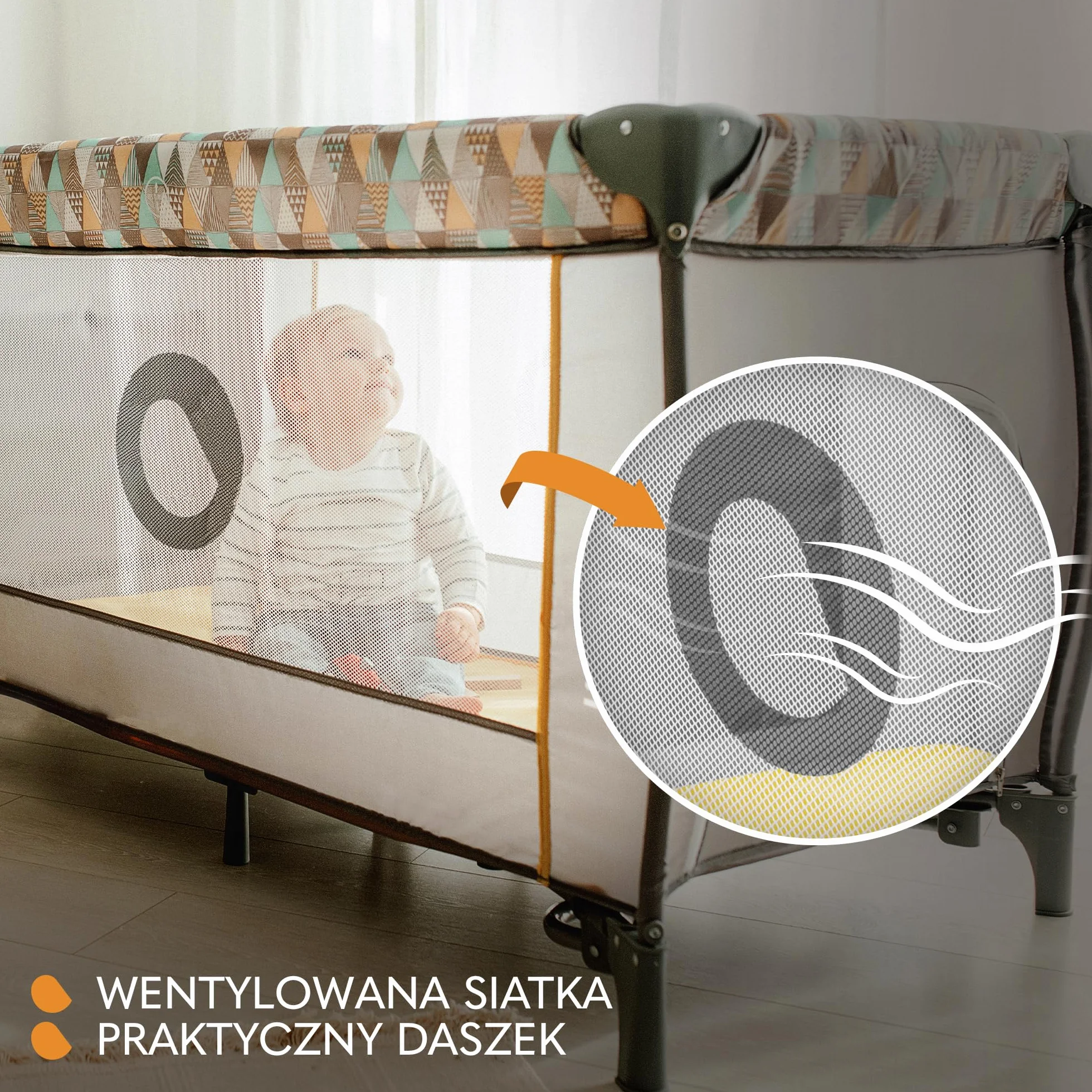 LIONELO Sven Plus 2 w 1, Łóżeczko Turystyczne, Przewijak, Moskitiera, Funkcja Bujania, Baldachim z Moskitierą, Zabezpieczenie przed Złożeniem, Wejście Boczne