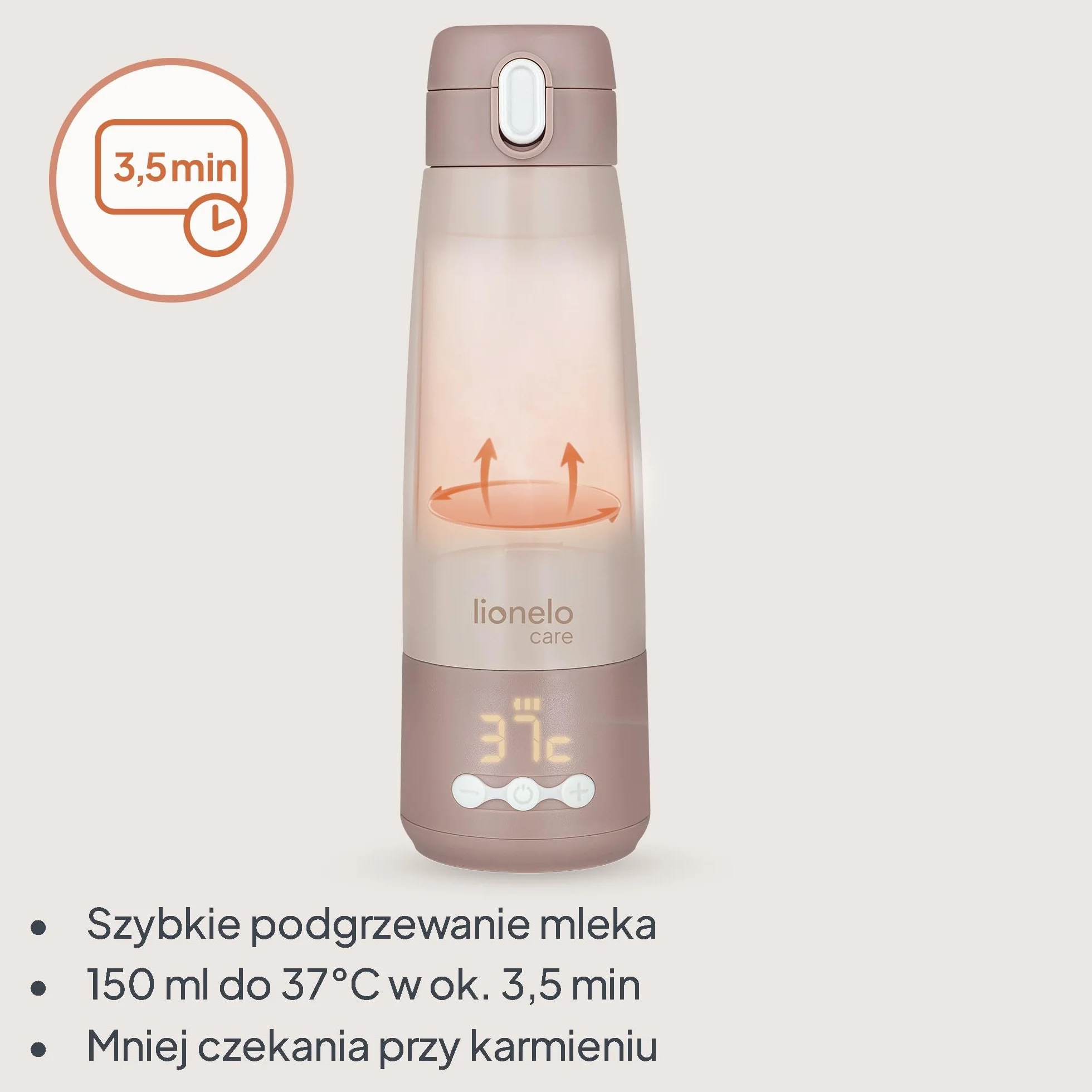 Lionelo Thermup przenośny podgrzewacz do butelek bezprzewodowy stal nierdzewna 37-55°C
