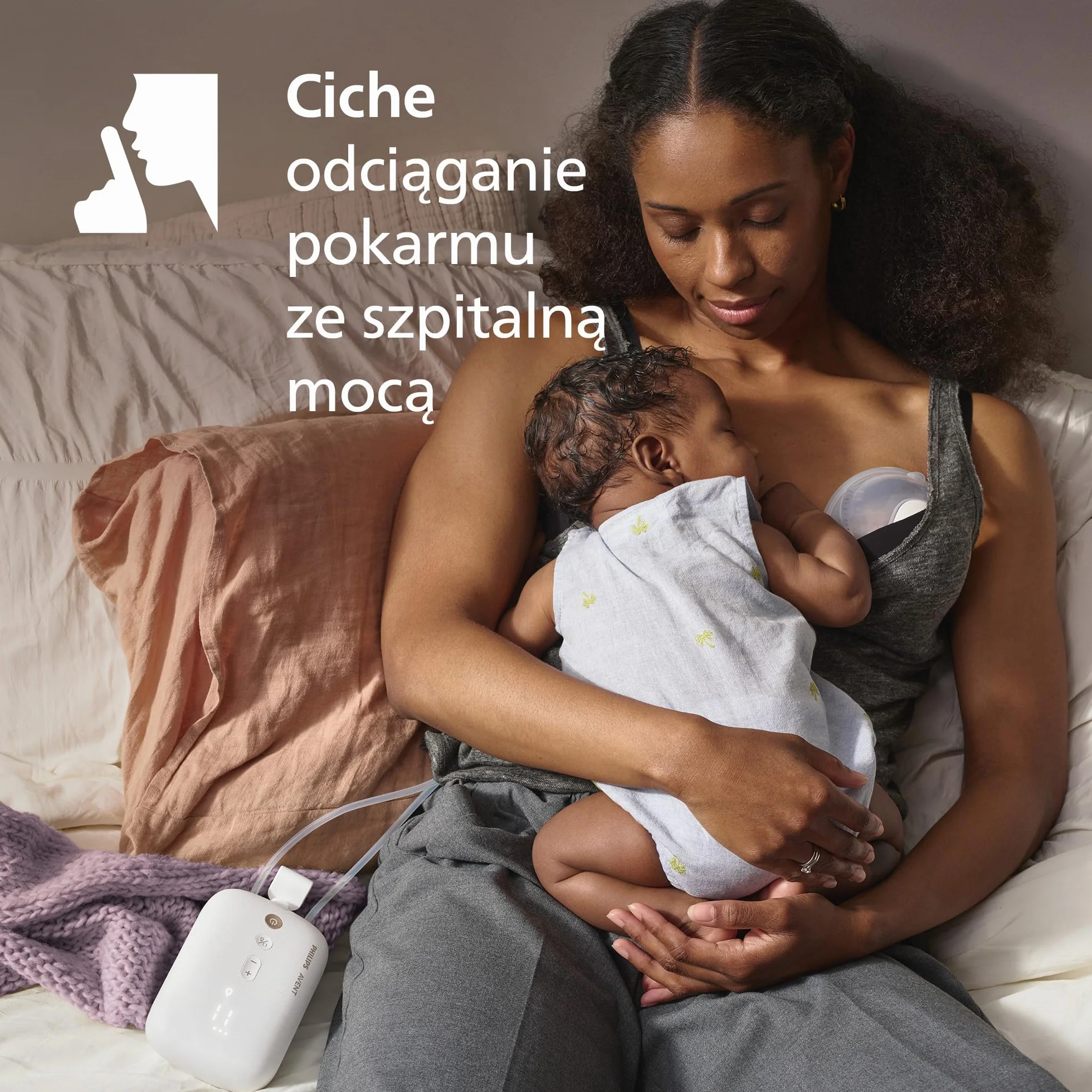 Philips Avent zestaw startowy laktatora niewymagający użycia rak, silnik klasy szpitalnej, naśladujący rytm picia dziecka, odciąganie do 85 razy na minutę, SCD553/11