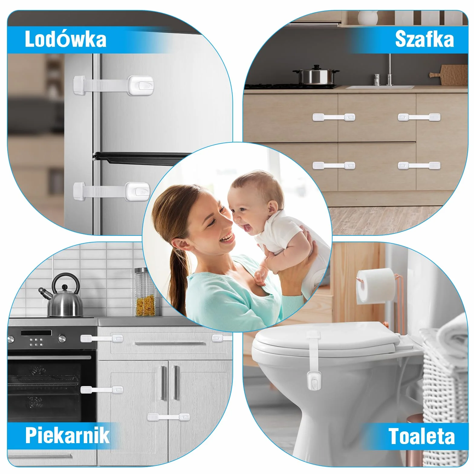 Zamki zabezpieczające przed dziećmi ECHOCUBE (8 paczek), regulowane, zabezpieczające przed dziećmi zamki, wielofunkcyjne zamki zabezpieczające przed dziećmi do szafek, szuflad, lodówki (białe)