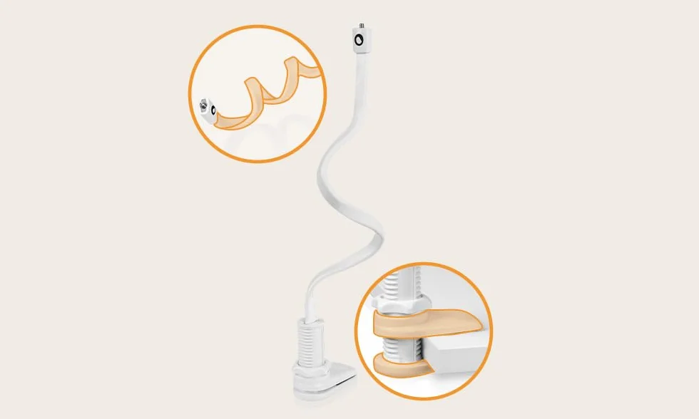 LIONELO FLEXIGRIP WHITE Elastyczny Uchwyt do Niani Eletkronicznej Stojak do Mocowania Kamery, Do Obserwacji Niemowląt Pałąk Kompatybilny z Nianią Babyline 3.2, View, 8.2,