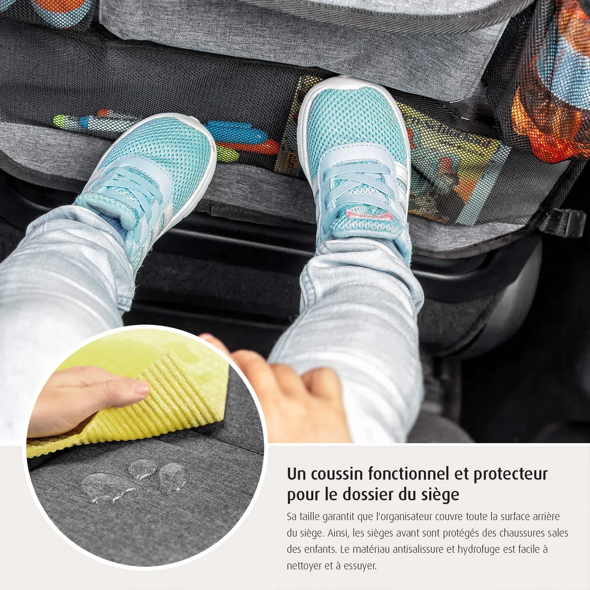 reer TravelKid Entertain organizer na tylne siedzenie samochodowe, z kieszenią na tablet, odporny na zabrudzenia, wiele kieszeni, do wszystkich foteli samochodowych, również foteli sportowych, szary, 1 sztuka (1 opakowanie)