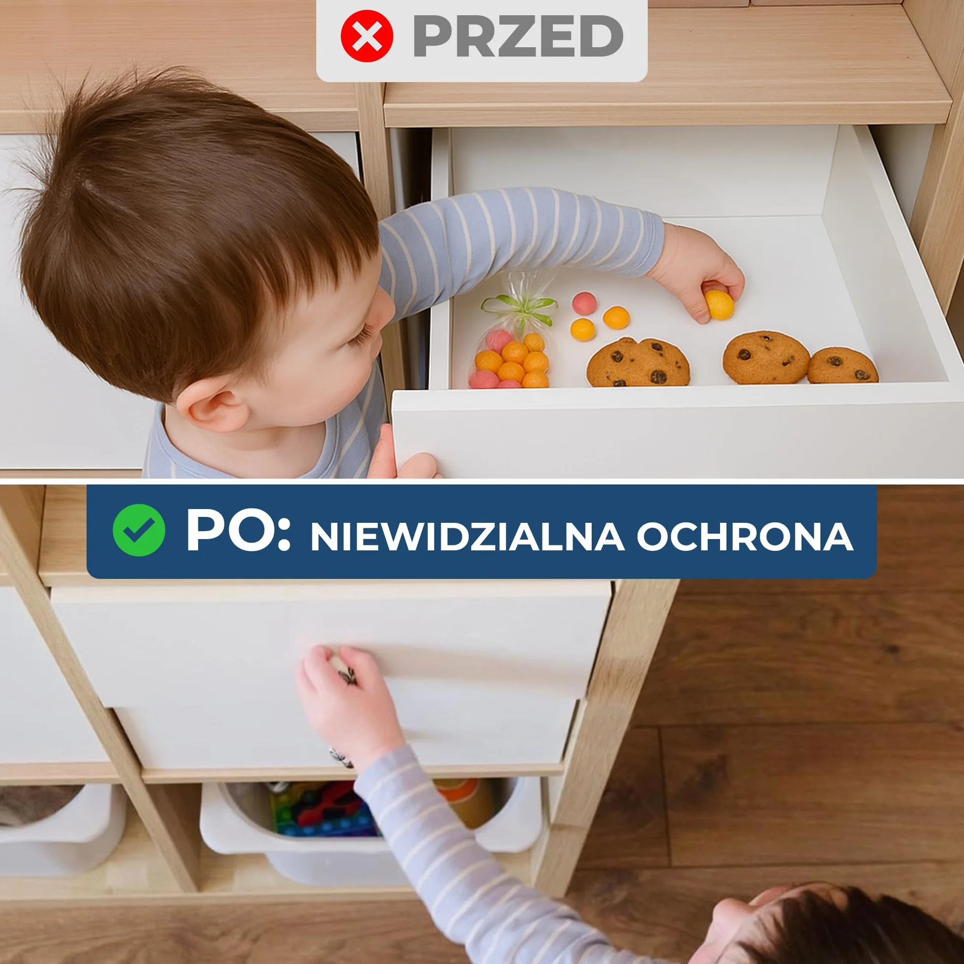 Hoffenbach Magnetyczna Blokada dla Dzieci – 12 zamków + 3 klucze – Niewidoczny Zamek Magnetyczny do Szafek i Szuflad – Zabezpieczenie bez Wiercenia – Biały
