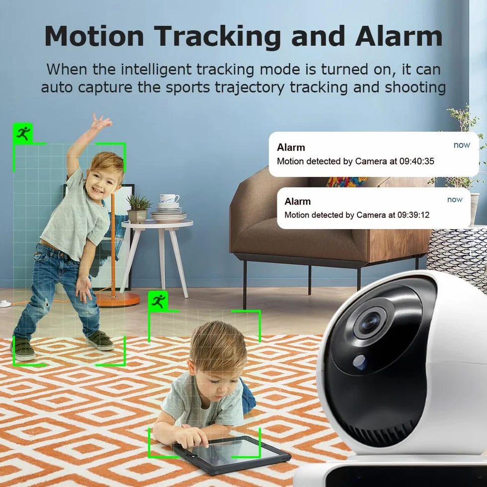 SHIWOJIA Wewnętrzna kamera WiFi, kamera monitorująca osoby starszej/dziecko z jednym przyciskiem, 2-drożny dźwięk, obracanie o 360°, noktowizor, wykrywanie ruchu
