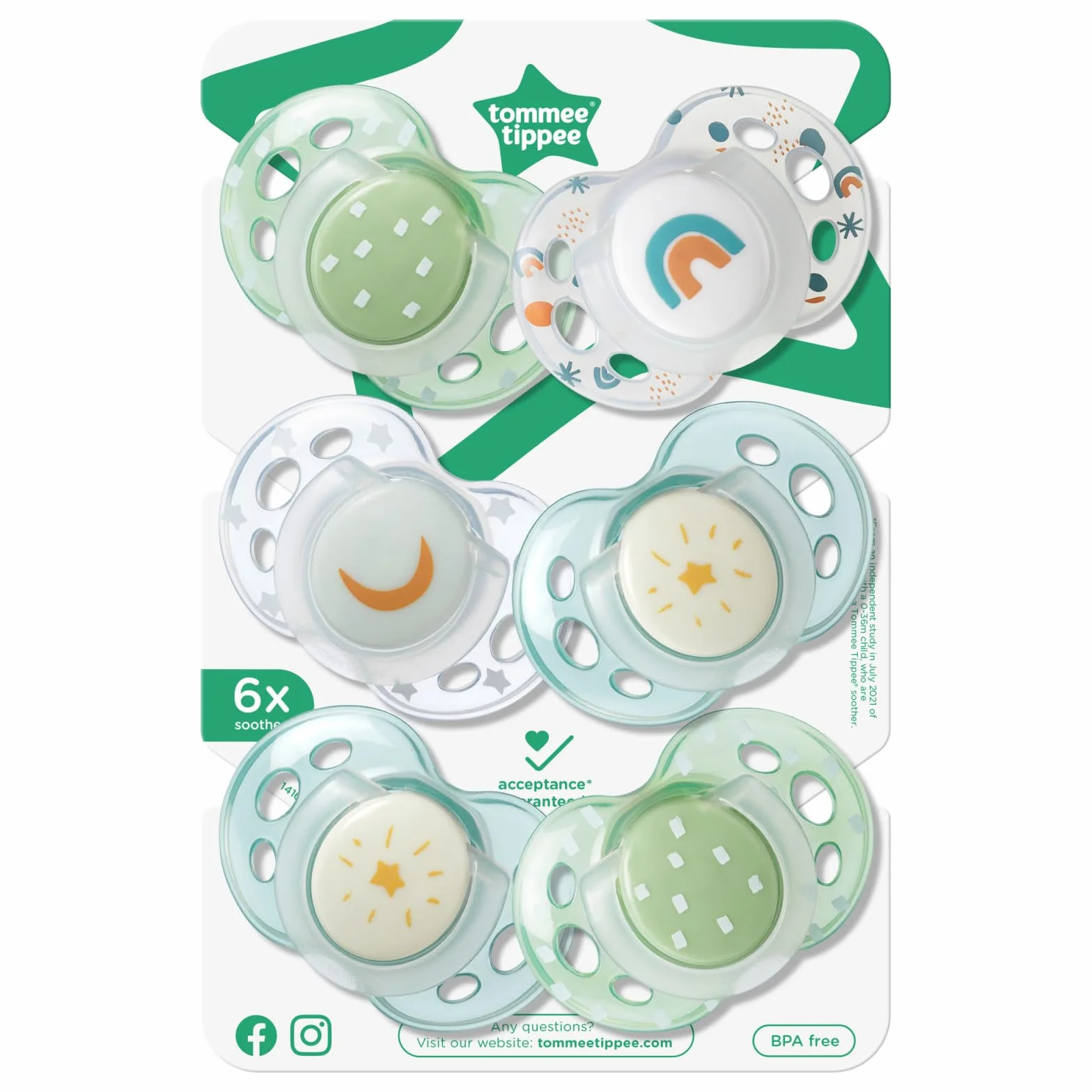 Tommee Tippee Zabawny smoczek ortopedyczny symetryczny silikon nie zawiera BPA 18-36 miesięcy 6 sztuk zielony
