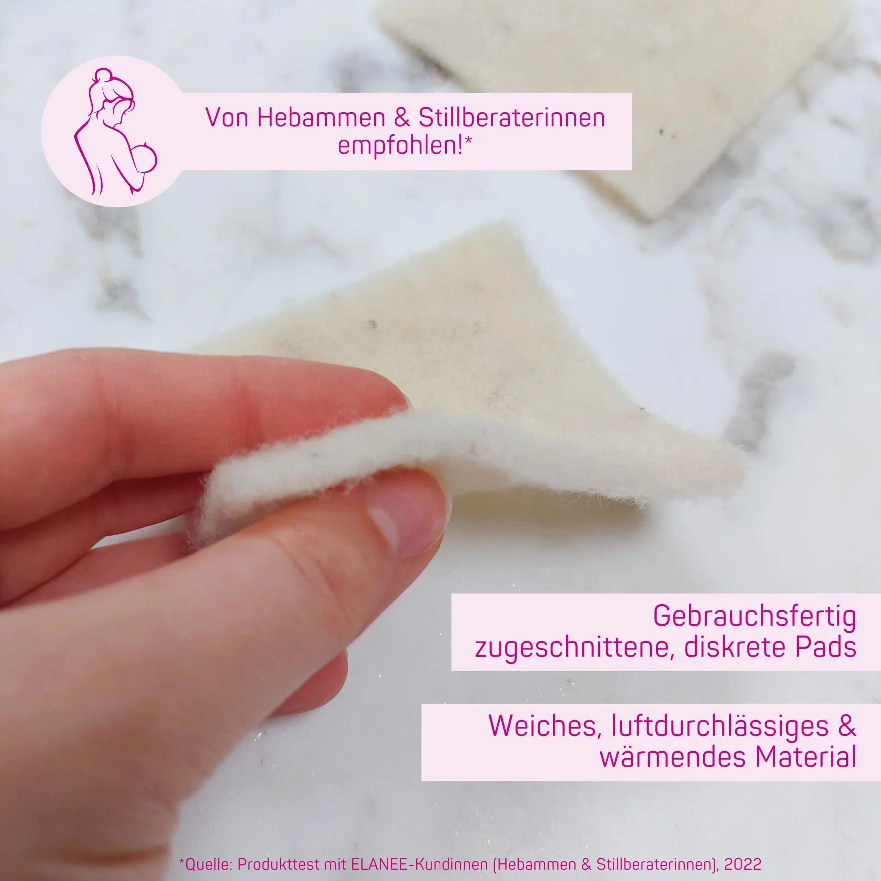 ELANEE Wełniane nakładki dla matek karmiących, do zakrywania zniszczonych sutków i wrażliwych partii skóry, z naturalną lanoliną, gotowa do użycia wełna tłuszczowa, ok. 8 x 8 cm, 20 sztuk (224-00)