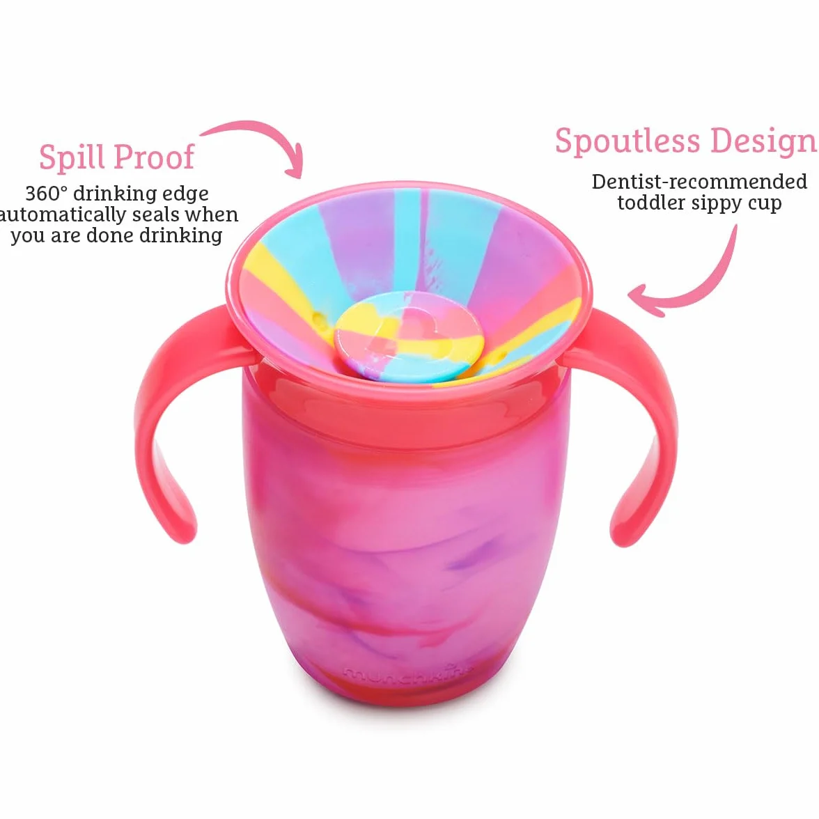 Munchkin Miracle 360 Baby Cups, kubek dla dzieci o swobodnym przepływie dla dzieci, kubek treningowy, bez BPA, butelka wody, 12 miesięcy, 10 uncji / 296 ml, 2 sztuki, żółty i różowy
