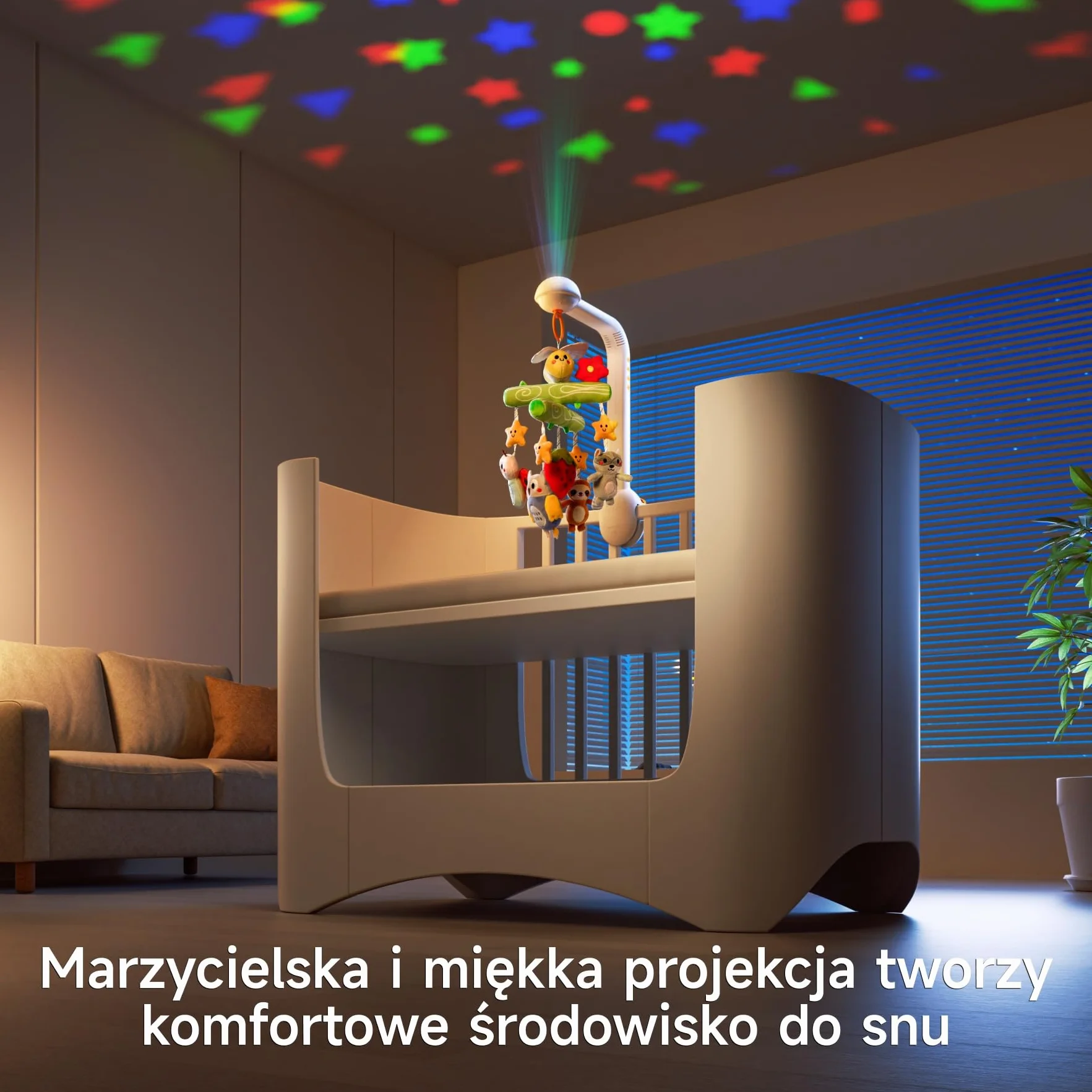 TUMAMA KIDS Mobilne łóżko muzyczne, lampka nocna z projekcją światła, zabawka dla niemowląt 0 3 6 9 miesięcy, mobilny pilot do łóżeczka dla dziecka sensoryczna zabawka na prezent dla urodzonych