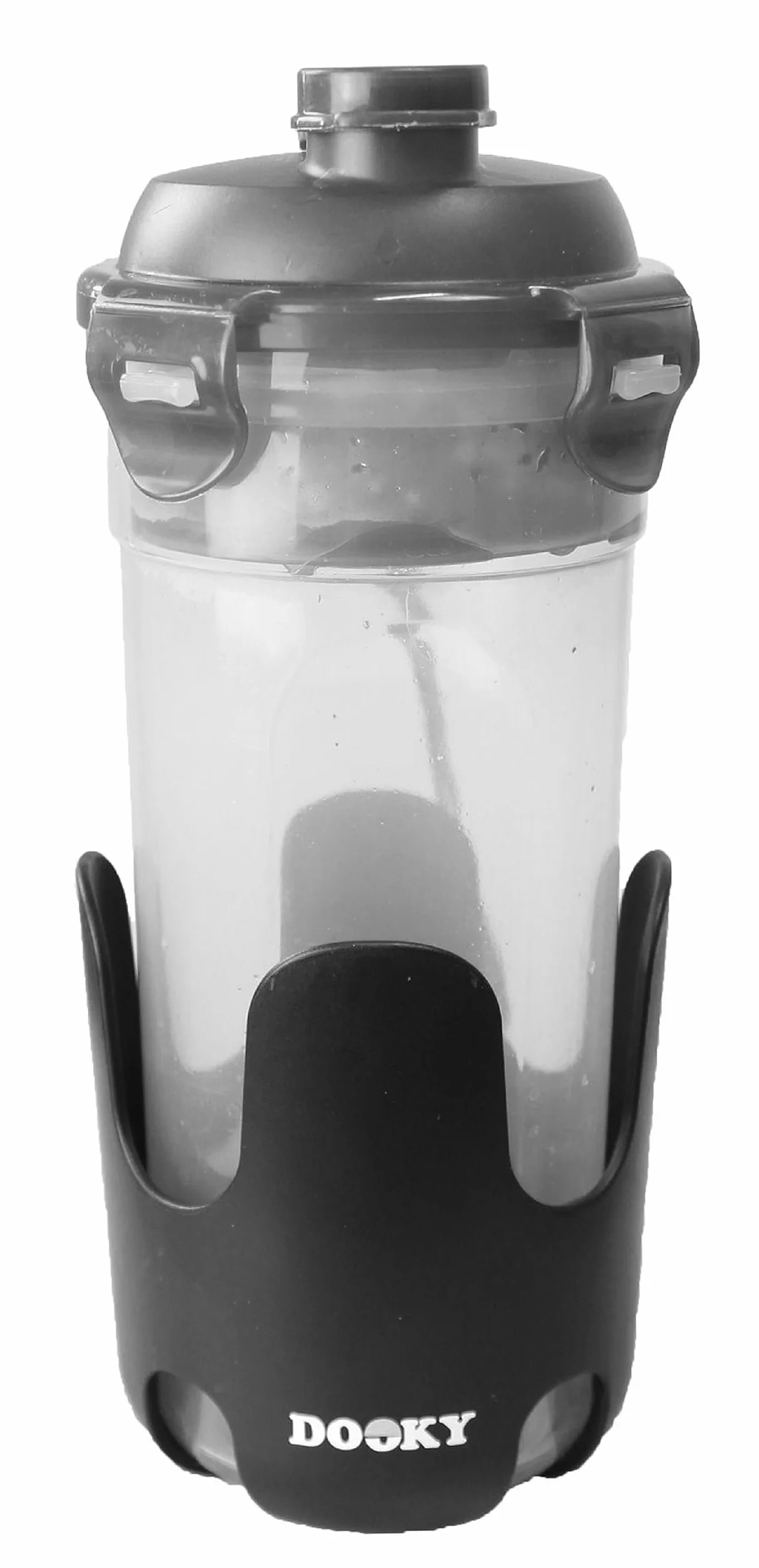 Dooky uchwyt na kubek do wózków dziecięcych (uniwersalny, regulowany rzep, warstwa antypoślizgowa, elastyczność 360°, różne rozmiary, BPA-free), Czarny
