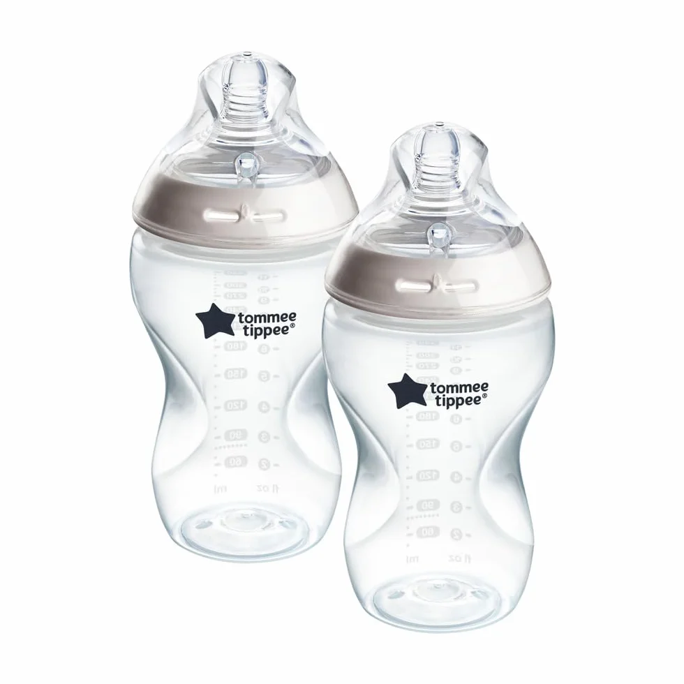Tommee Tippee Butelka dla niemowląt, naturalna butelka antykolkowa, 340 ml, smoczek imitujący kształt piersi dla naturalnego trzymania ust, zestaw 2 szt