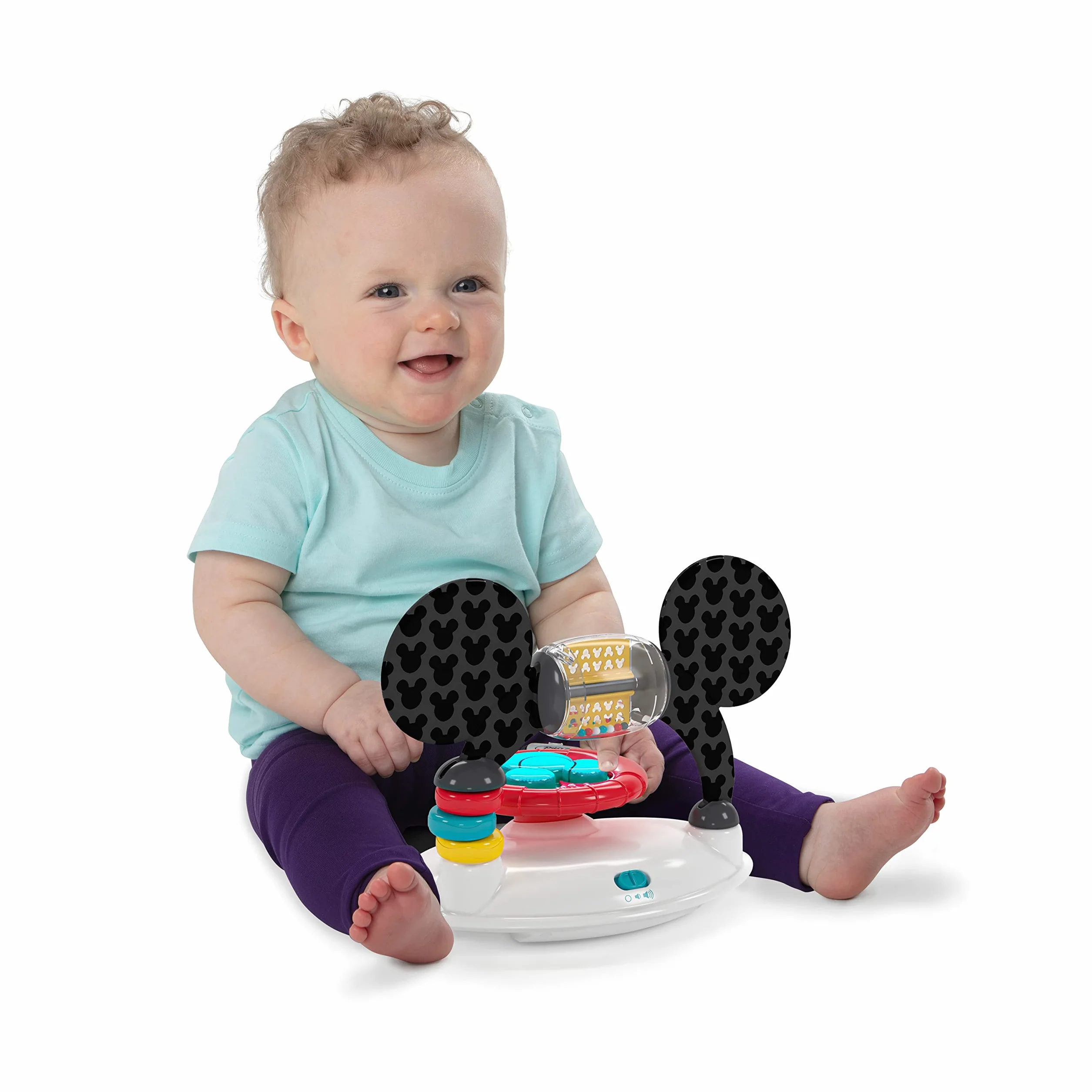 Bright Starts, Disney Baby, Myszka Miki, oryginalna bestie chodzik do aktywności 2 w 1, ze zdejmowaną stacją zabawkową ze światłami, piosenkami i dźwiękami, regulowana wysokość, łatwy do czyszczenia,