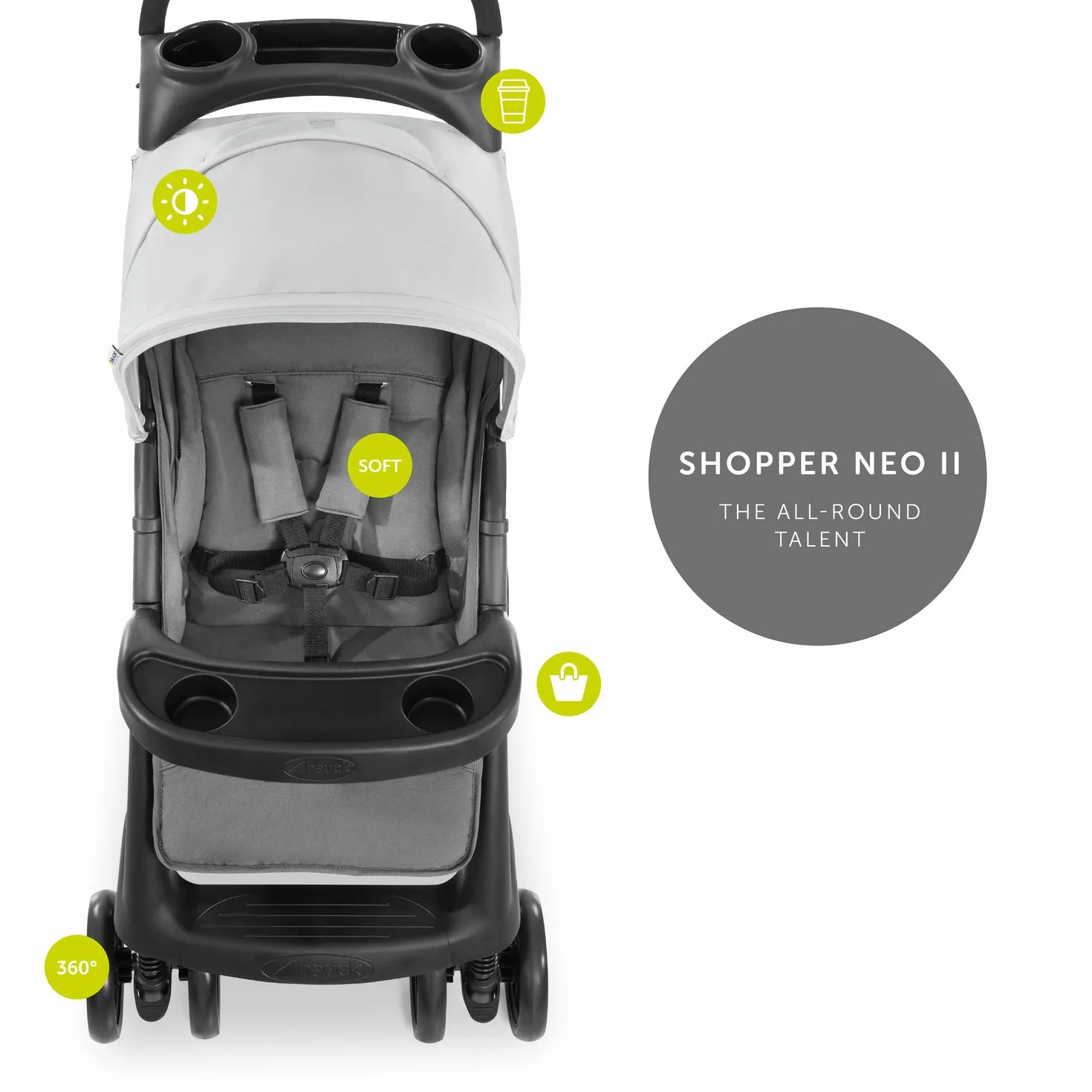 Hauck Shopper Neo II spacerówka do 25 kg z funkcją leżącą od narodzin, składana do minimum, mechanizm jednoręcznego składania, lekka, dwa umocowania do napojów