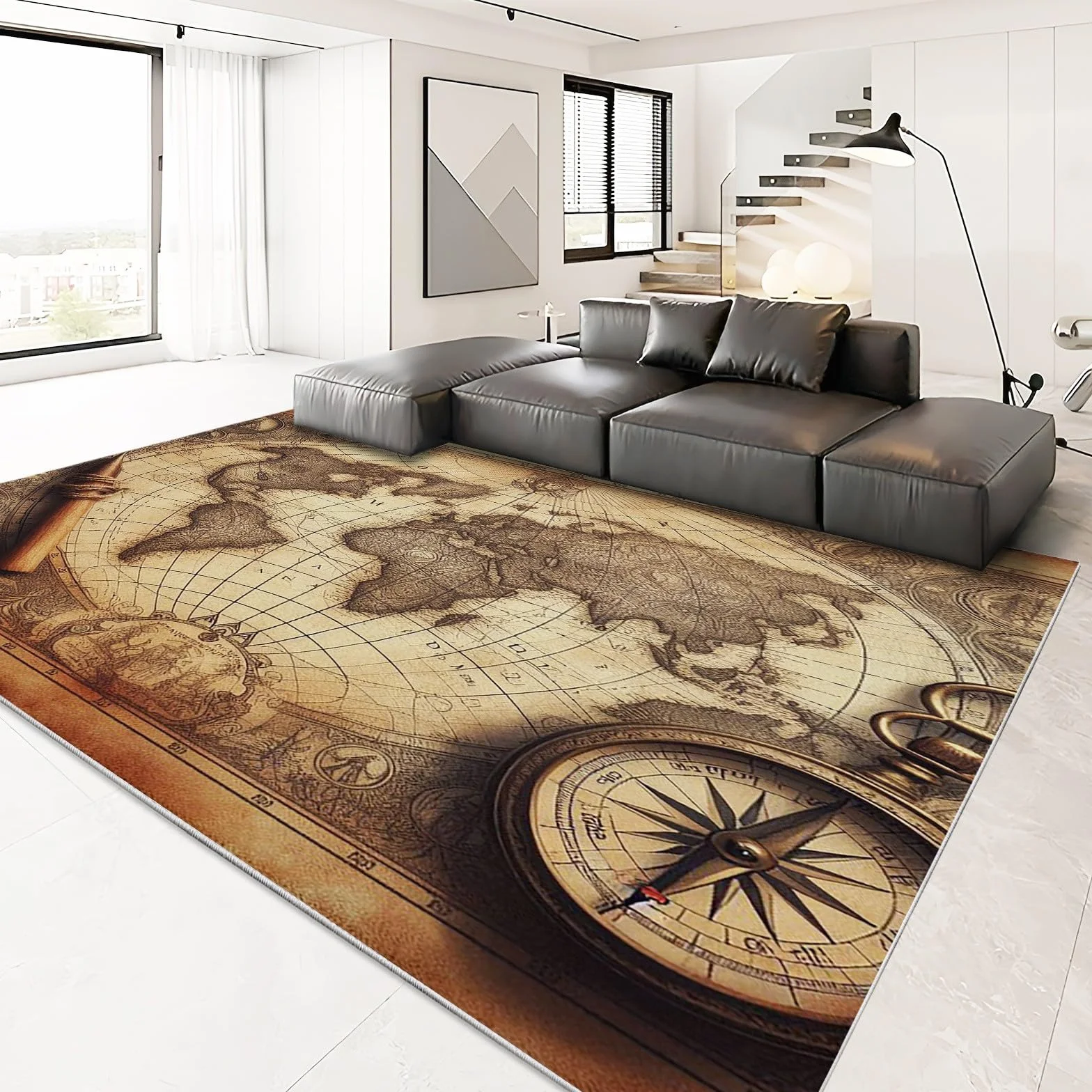 Dywan Mapa Świata Brązowy 140x200 cm Antypoślizgowy Nowoczesny
