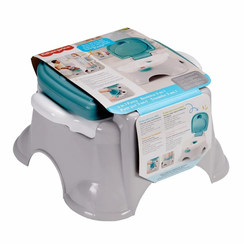 Fisher-Price Nocnik 3-w-1 Nocniczek i podnóżek do nauki korzystania z toalety, ze zdejmowaną nakładką na sedes i zbiorniczkiem do mycia, HPY87