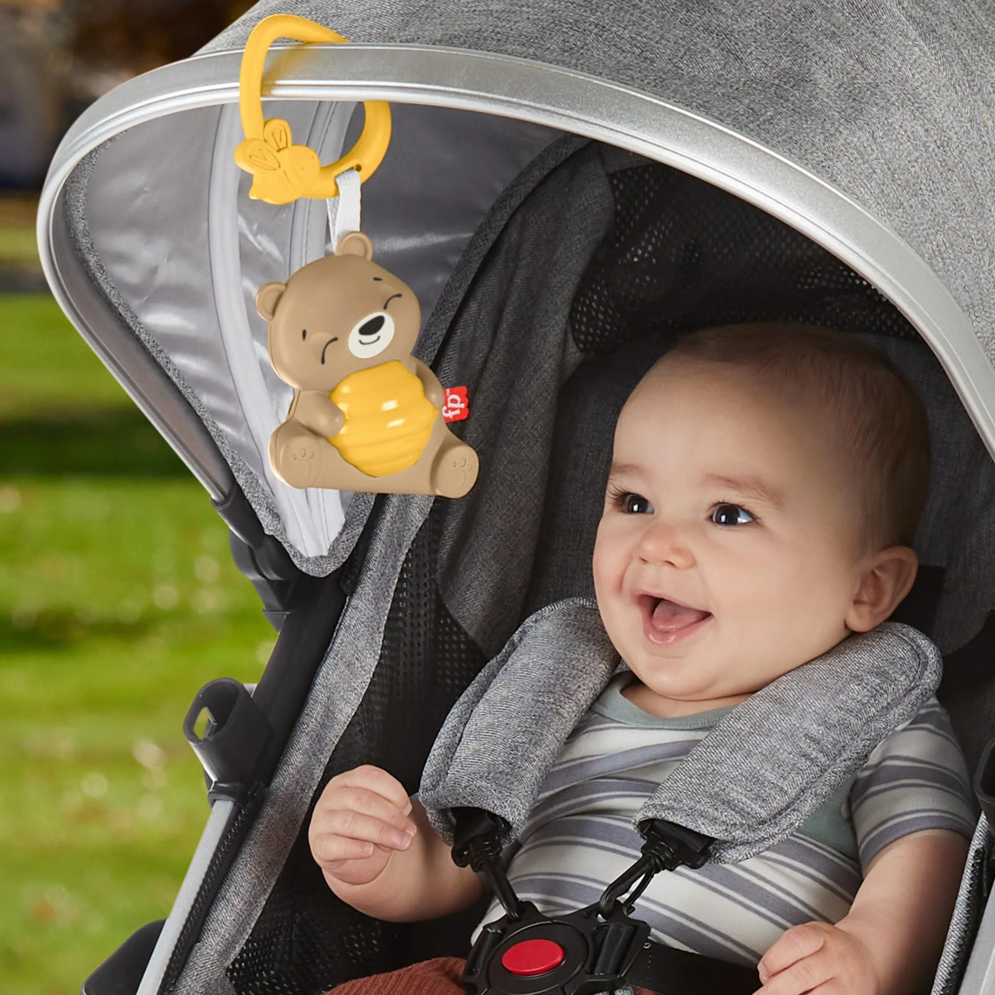 Fisher-Price Misiaczek Uspokajaczek Wyciszająca muzyka i światełko Uspokajacz z lampką nocną i dźwiękami do dostosowania dla noworodków i niemowląt, HRB18