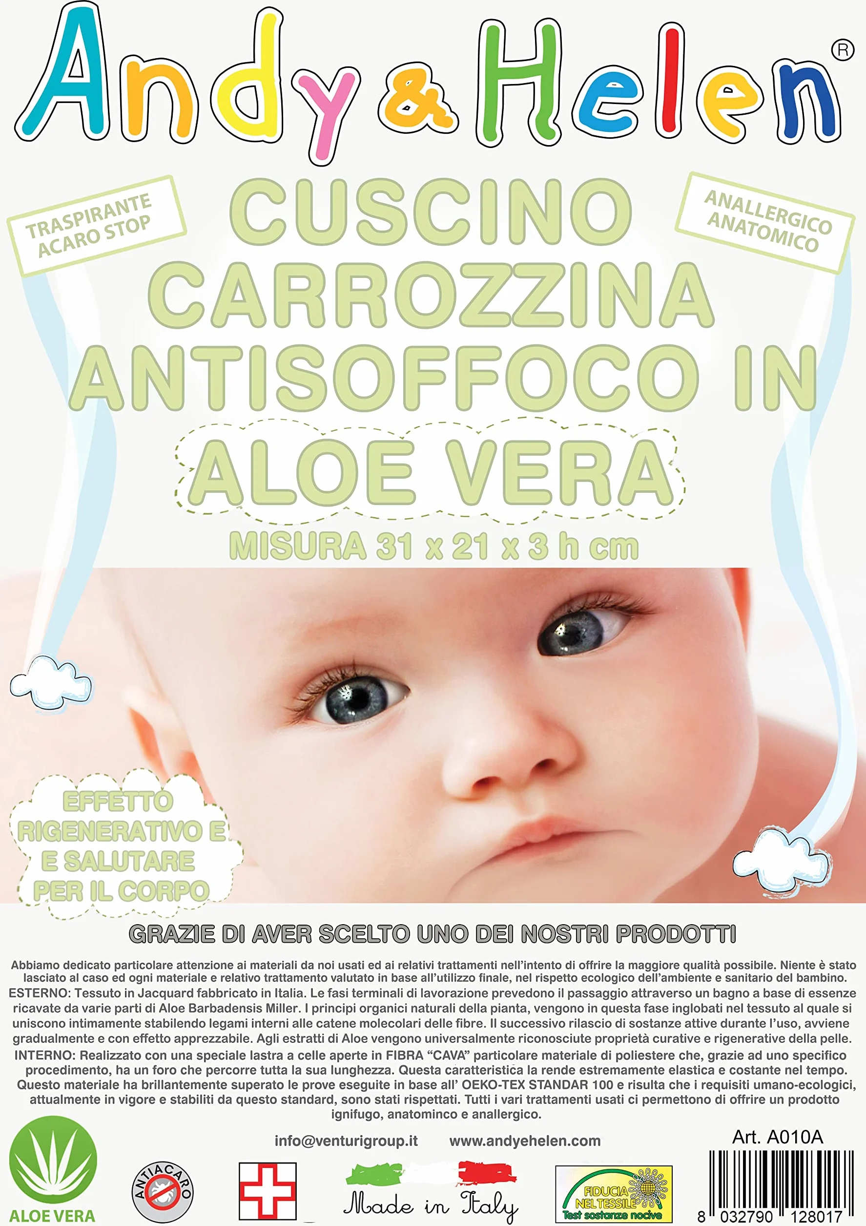 ANDY & HELEN Poduszka Łóżeczko/Wózek przeciwdławikowy z podszewką Aloe Vera