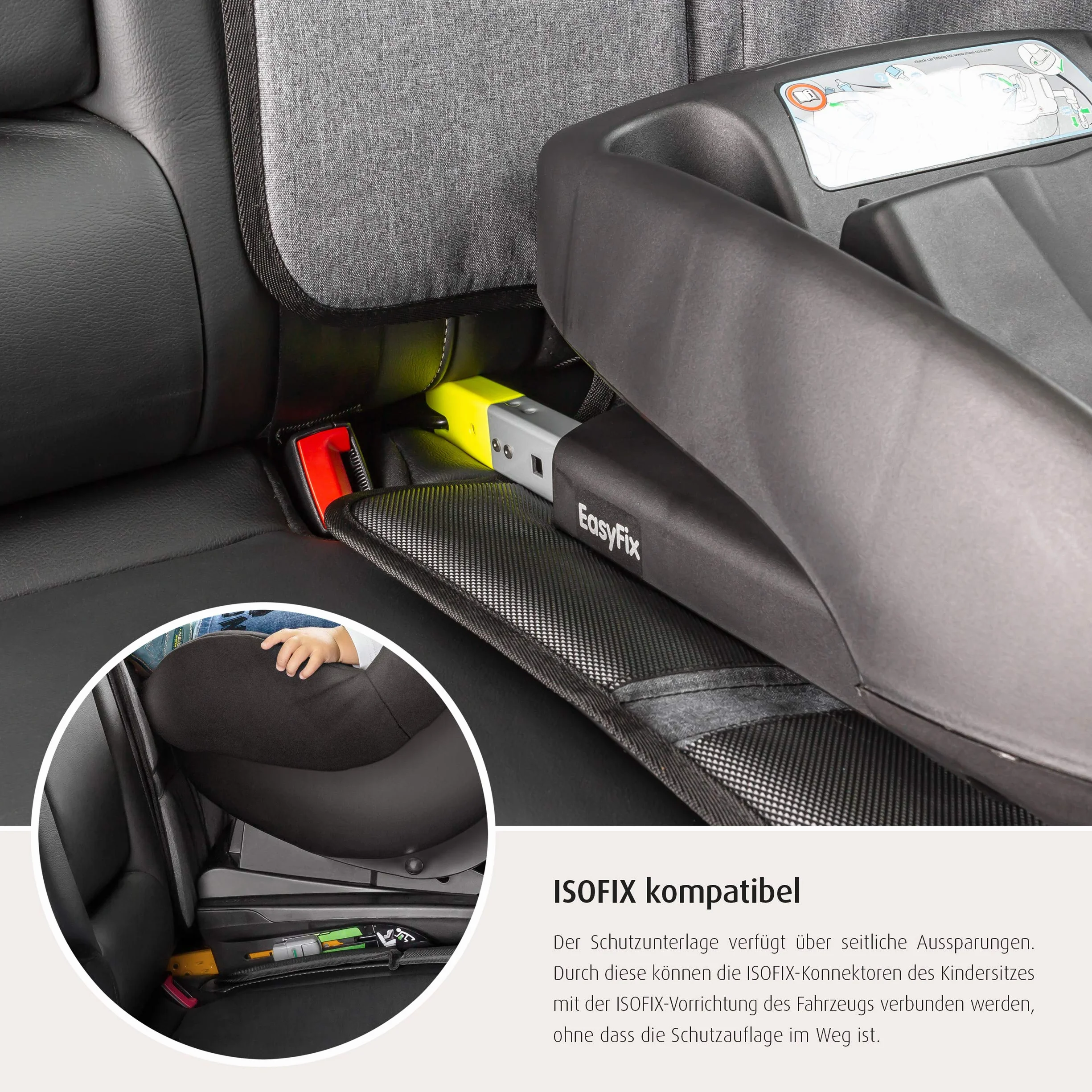 reer Podkładka pod fotelik dziecięcy TravelKid MaxiProtect, podkładka ochronna na fotel samochodowy z ochroną oparcia, antypoślizgowa podkładka, nadaje się do wszystkich tradycyjnych modeli, szara