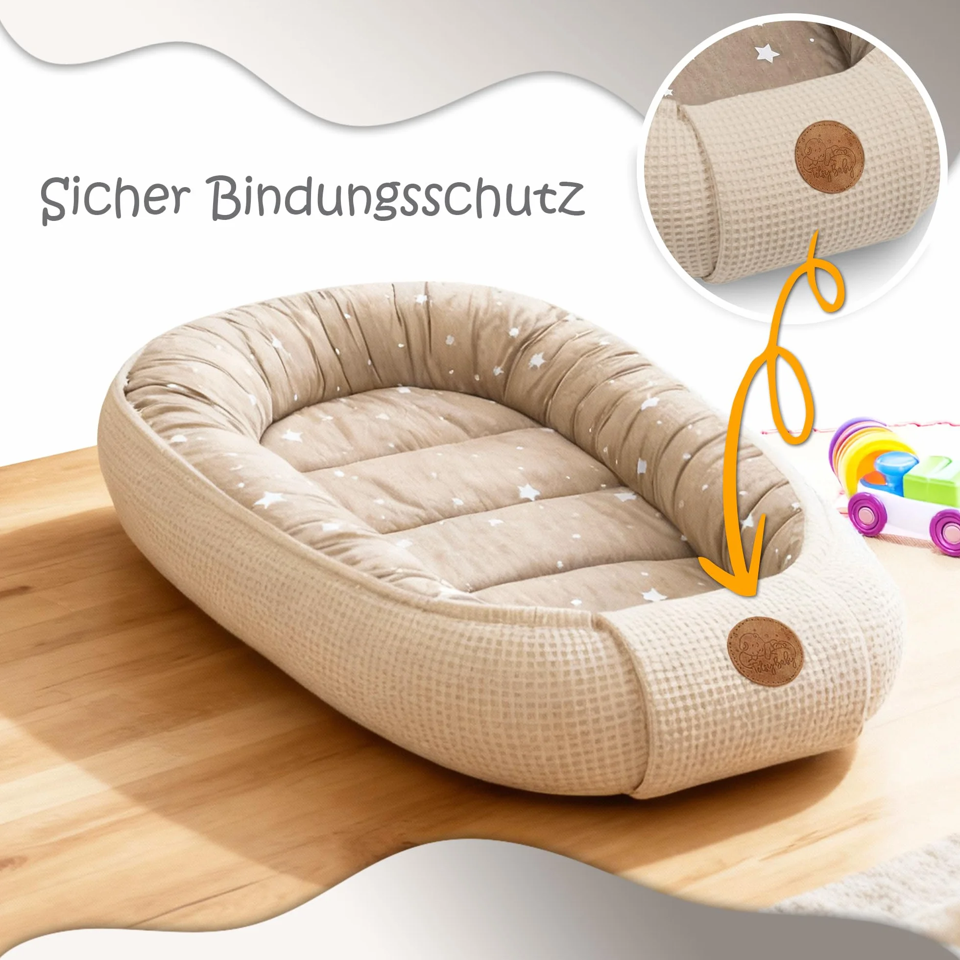 Ochraniacz niemowlęcy Babynest 90x50 cm - kokon Ręcznie robiony dwustronny bawełniany wafel z babynest jeleń brązowy
