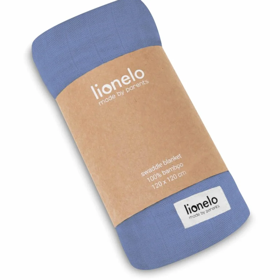 LIONELO Bamboo Swaddle otulacz do przewijania, duży kocyk dla dziecka z naturalnej 100% bawełny bambusowej, wymiary 120 x 120 cm, miła w dotyku, miękka tkanina (Niebieski)