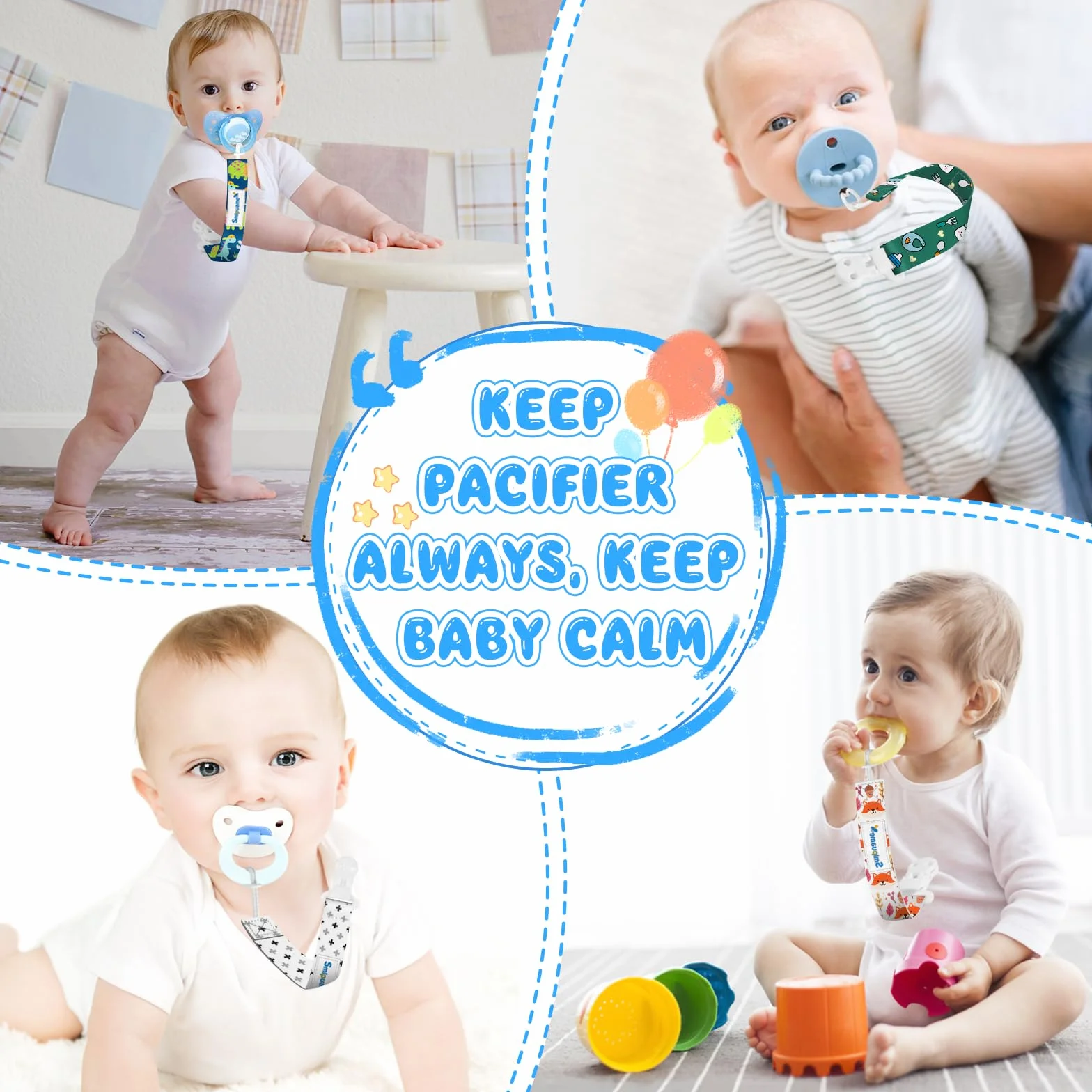 Pacifier Clip for Baby Boys Girl,6 Pack Stylish Binky Clips Strap,Paci Holder with Clips Universal Lightweight Fits Most Pacifiers Teeher toy Teething Ring Soothie,Baby Gifts(Animal)