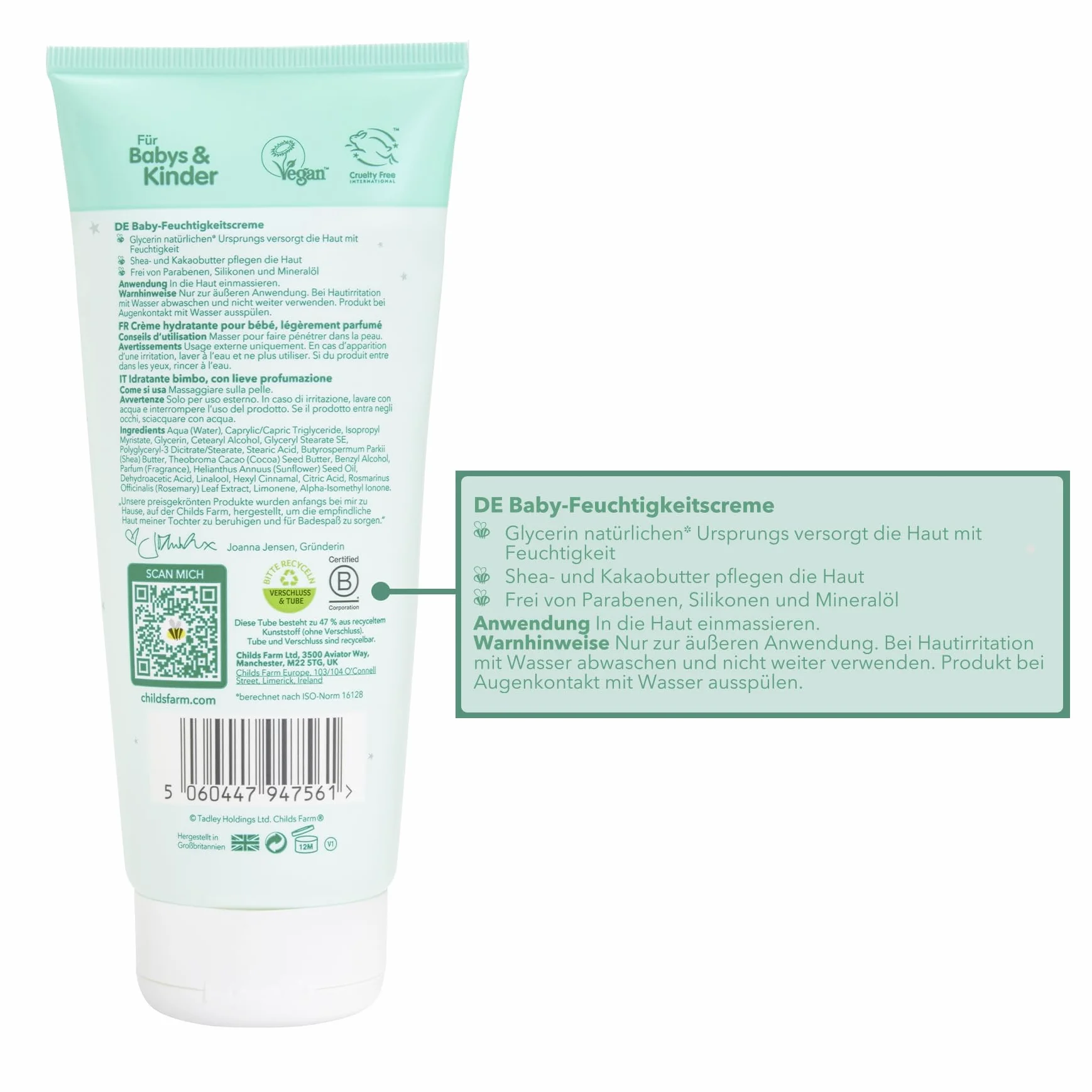 Childs Farm Krem nawilżający dla niemowląt 200 ml | lekko pachnący | nawilżający | Odpowiedni dla noworodków z suchą, wrażliwą skórą również ze skłonnością do atopowego zapalenia skóry