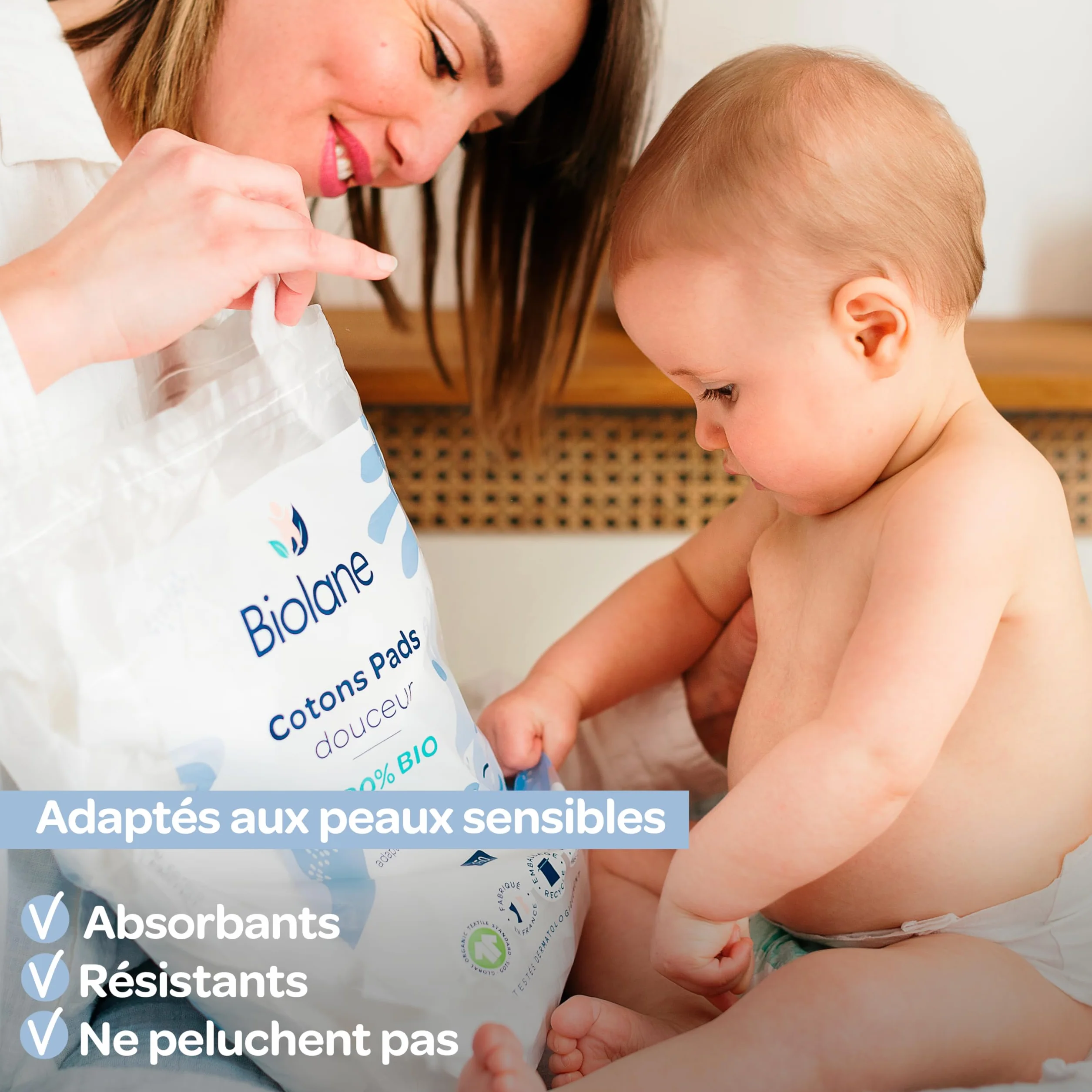 BIOLANE Zestaw 3 bawełnianych wkładek do pieluch 100% organicznych bawełna skóra wrażliwa