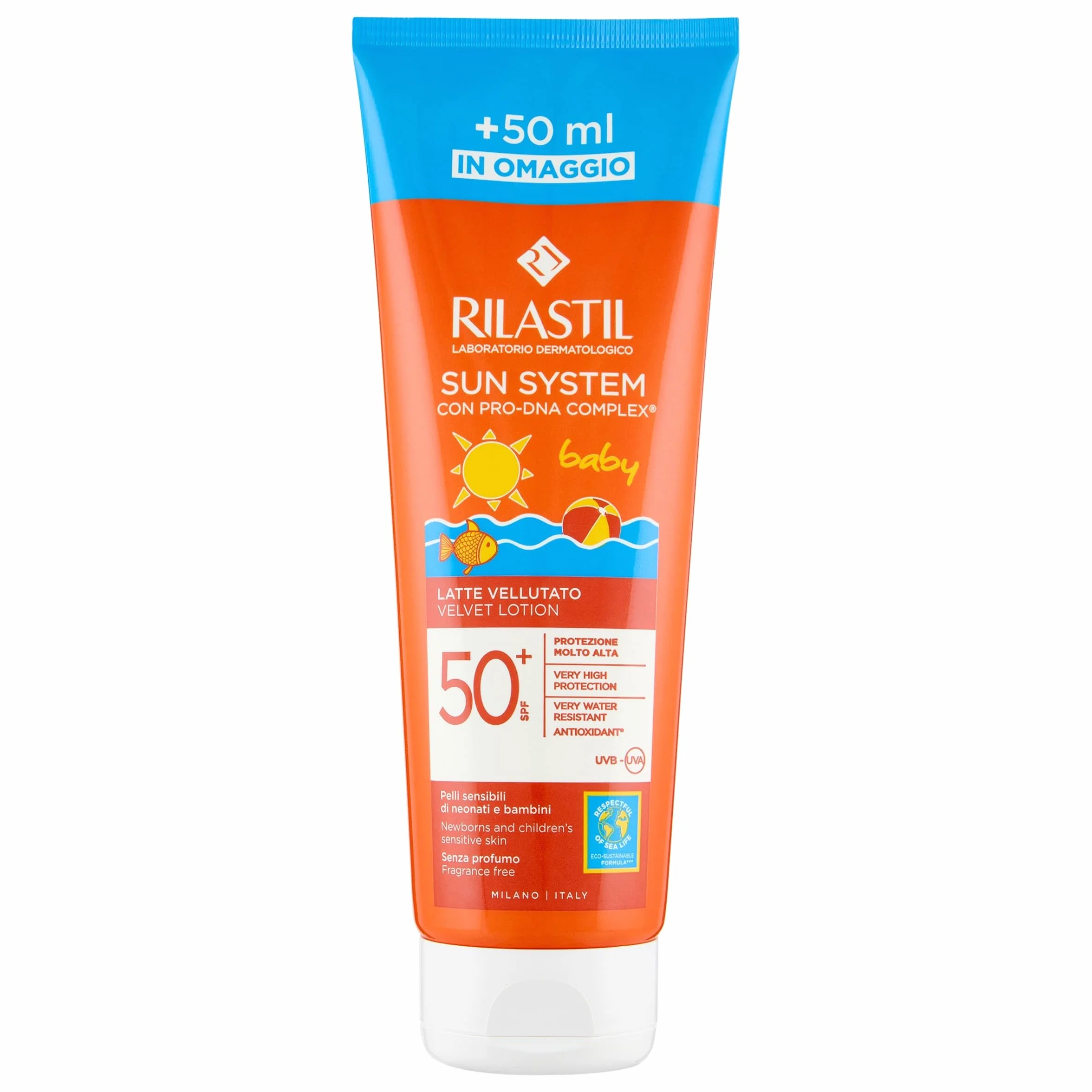 Rilastil Sun System Baby Latte aksamit z filtrem przeciwsłonecznym SPF50+ 250 ml
