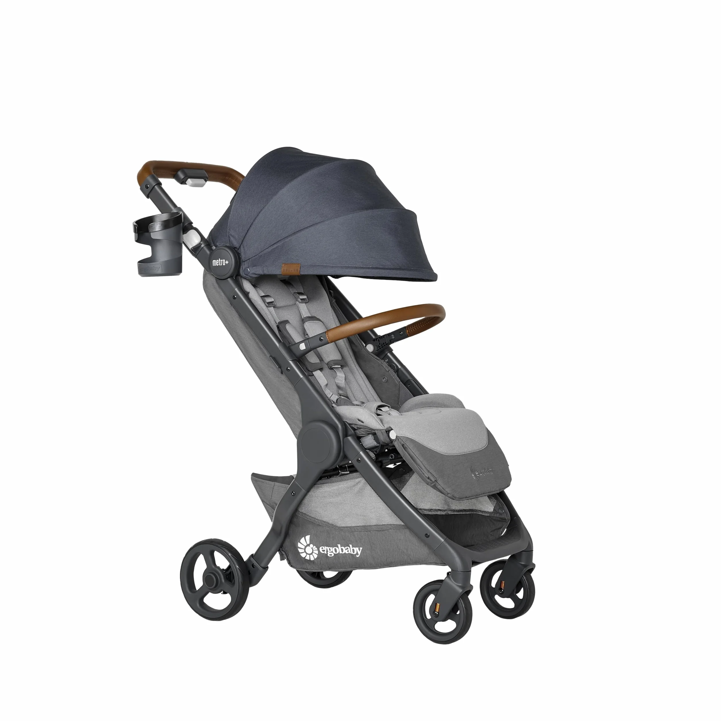 Ergobaby Metro+ Deluxe wózek dziecięcy z funkcją leżenia, wózek dziecięcy premium od urodzenia do 22 kg, składany i kompatybilny z fotelem samochodowym, kierownica z regulacją wysokości, London Grey