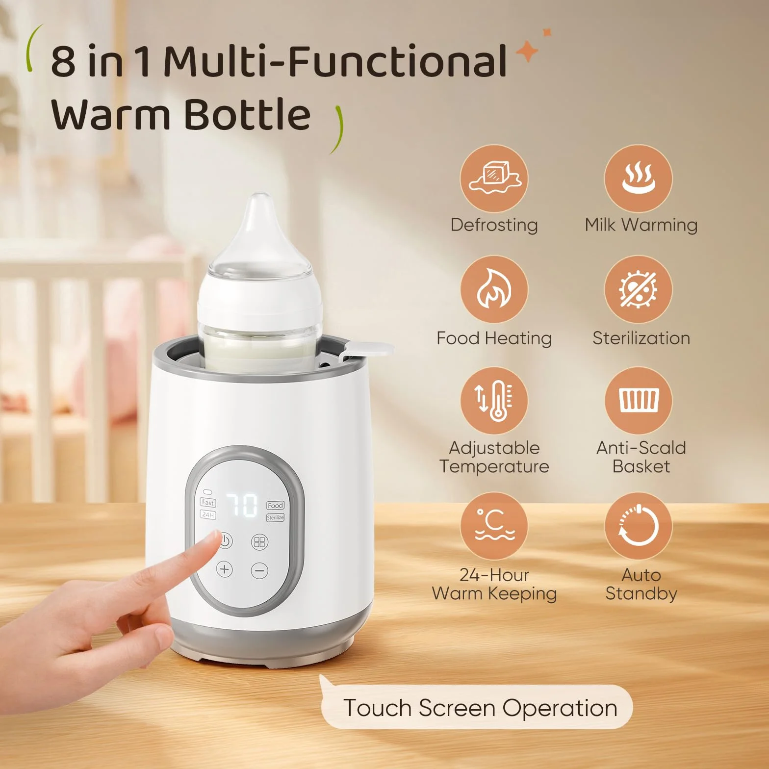 Kidken podgrzewacz do butelek 8 w 1, szybkie i równomierne podgrzewanie mleka matki z utrzymaniem ciepła przez 24 godziny, inteligentna technologia czujników i automatyczne wyłączanie