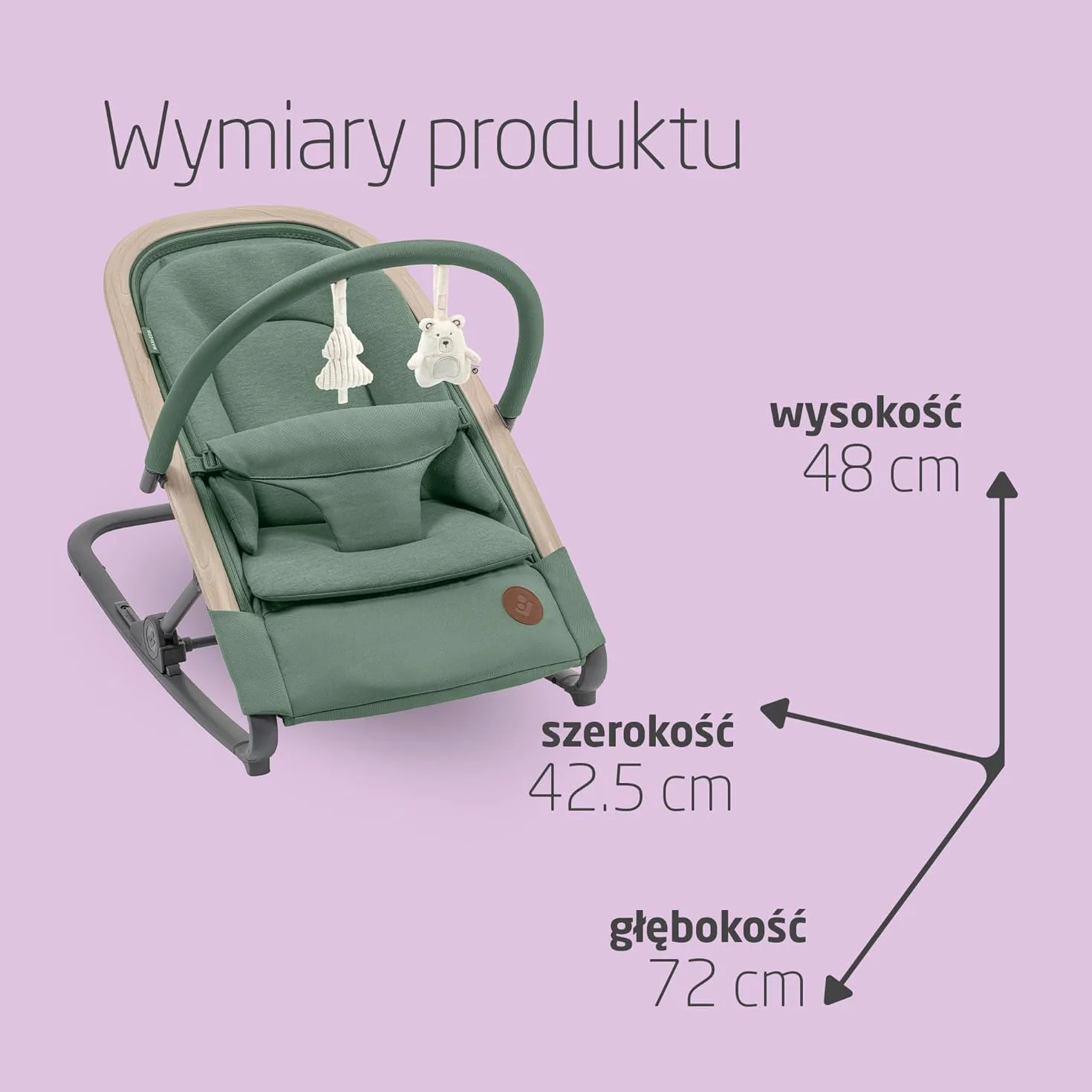 Maxi-Cosi Bujaczek Leżaczek Kori 2 w 1, 0–2 lata, 15 kg, 3 pozycje odchylania, Uprząż Easy-in, Lekki Kompaktowy, Beyond Green