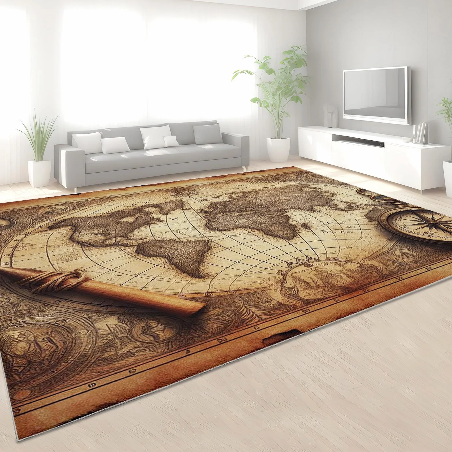 Dywan Mapa Świata Brązowy 140x200 cm Antypoślizgowy Nowoczesny